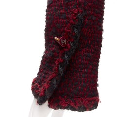 CHANEL 11A Runway red black wool tweed CC logo toggle button duffel coat FR36 S