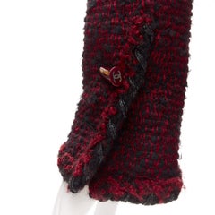 CHANEL 11A Runway red black wool tweed CC logo toggle button duffel coat FR36 S