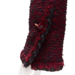 CHANEL 11A Runway red black wool tweed CC logo toggle button duffel coat FR36 S