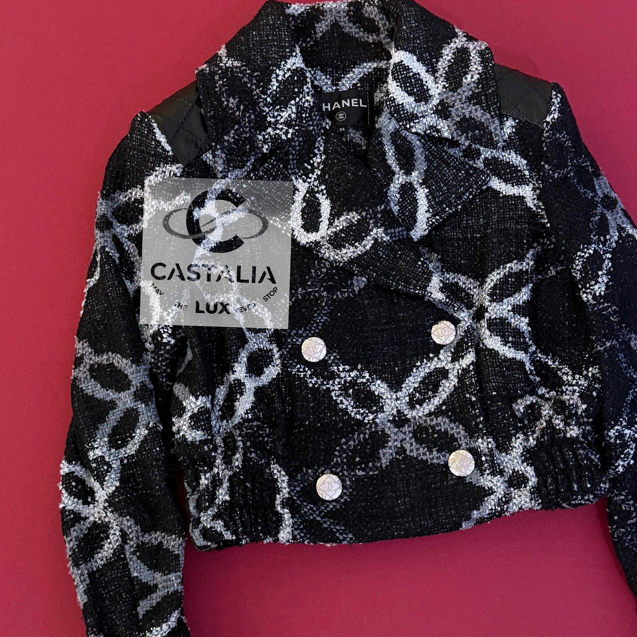 Chanel 11K$ Ad Campaigner Veste noire avec motif en maillons de chaîne 34 FR en vente 2