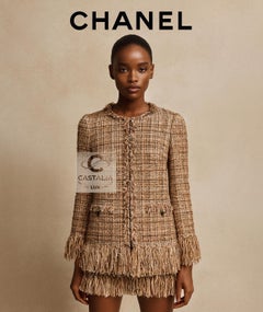 CHANEL 11K$ ARCTIC ICE Beige Ribbon Tweed & Suede Jacket 36 FR