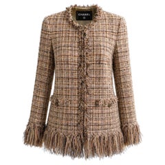 CHANEL 11K$ ARCTIC ICE Beige Ribbon Tweed & Suede Jacket 36 FR