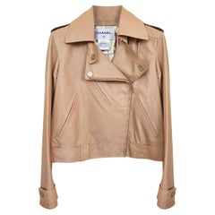 Chanel 11K$ Beige Leather and Taffeta Biker Jacket