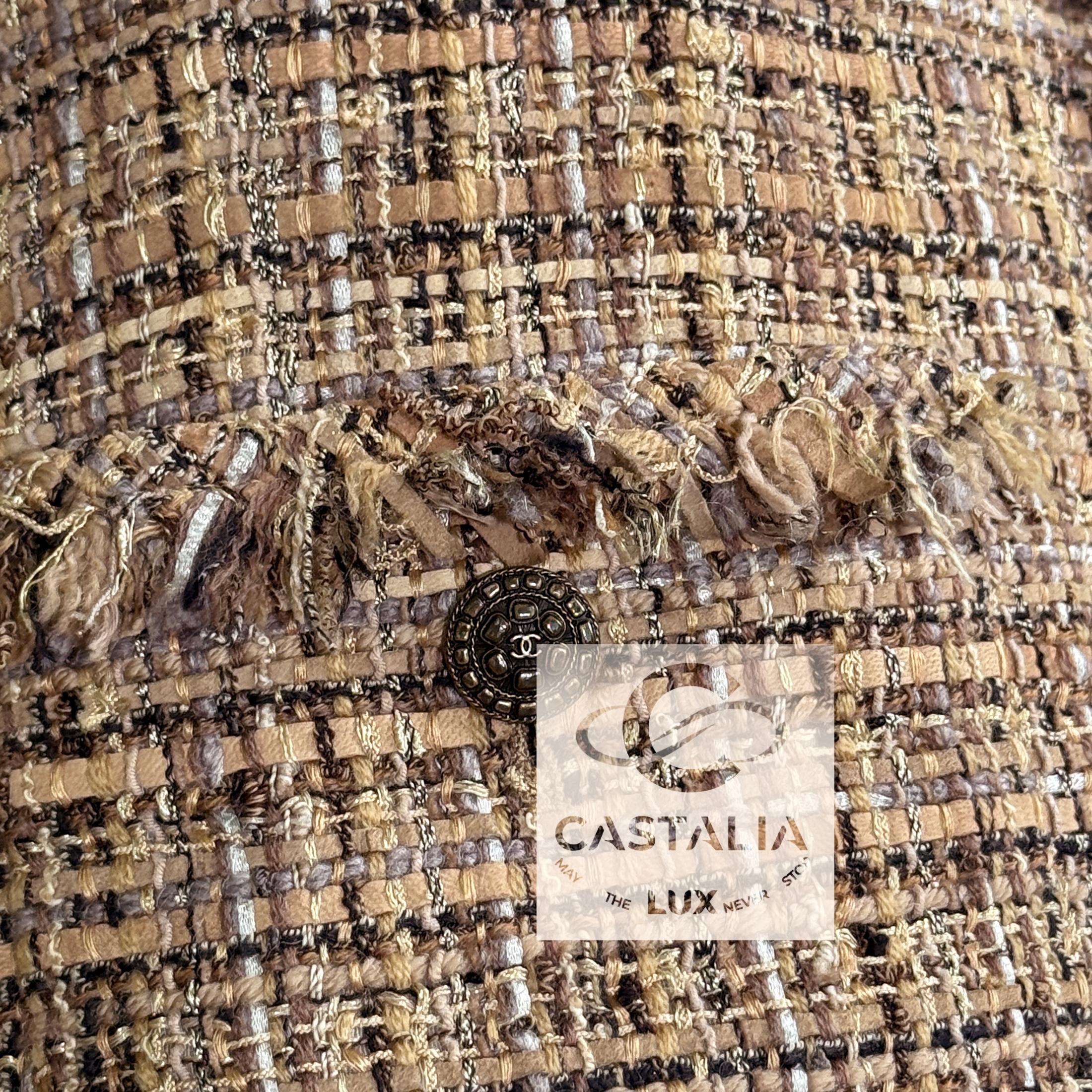 CHANEL 11K$ Beige Ribbon Tweed Jacket 36 FR For Sale 8