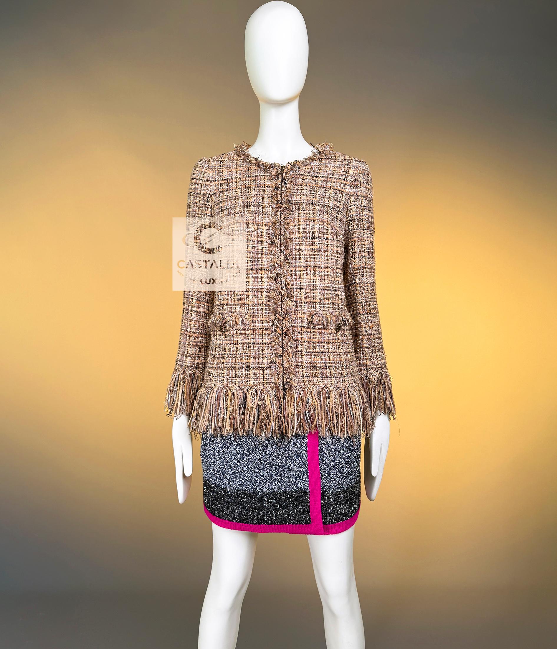 CHANEL 11K$ Beige Ribbon Tweed Jacket 36 FR For Sale 9