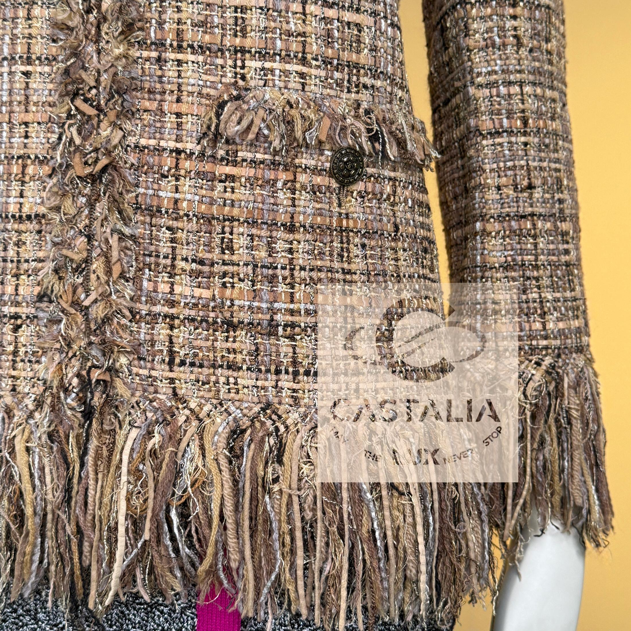 CHANEL 11K$ Beige Ribbon Tweed Jacket 36 FR For Sale 10