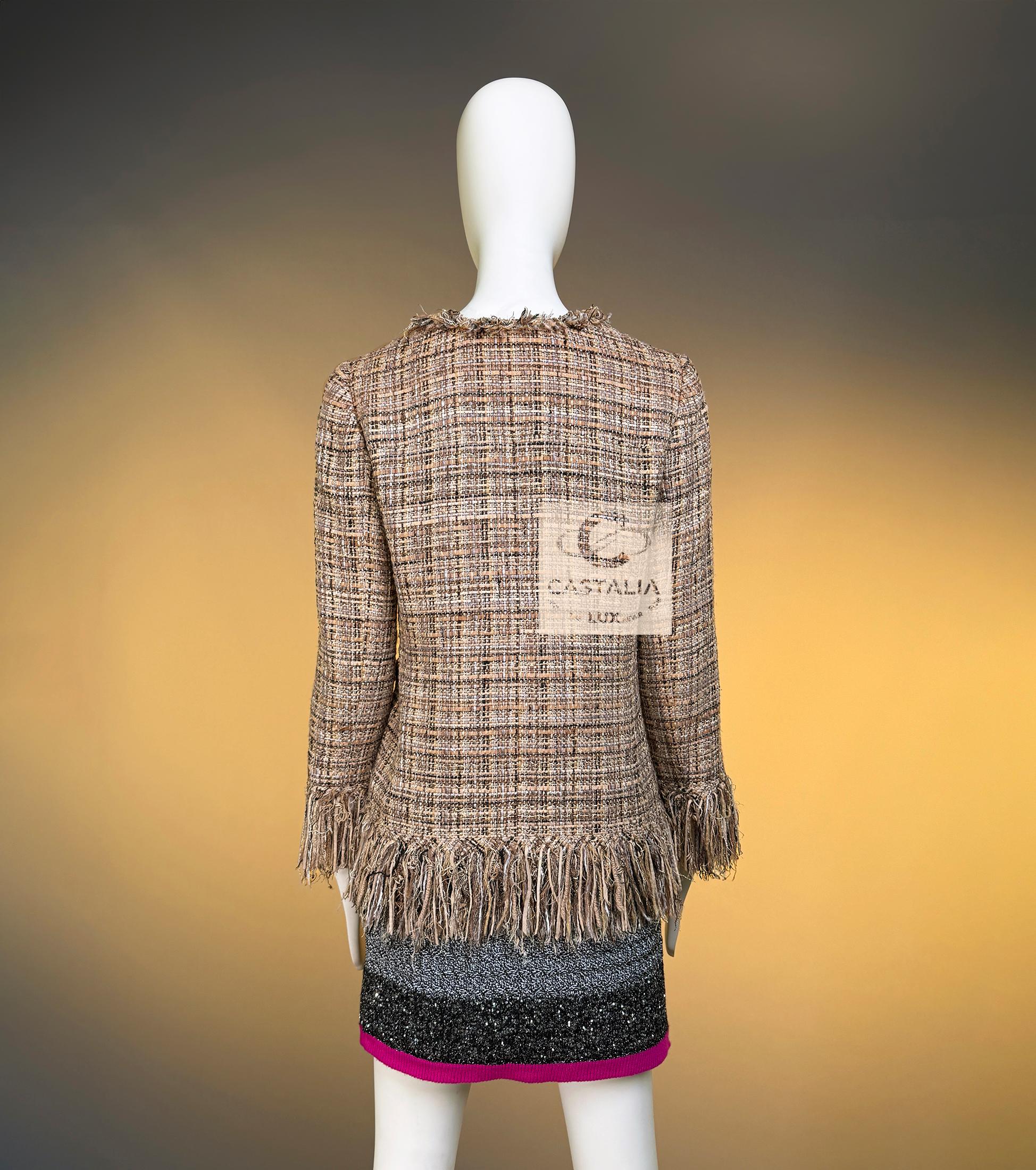 CHANEL 11K$ Beige Ribbon Tweed Jacket 36 FR For Sale 11