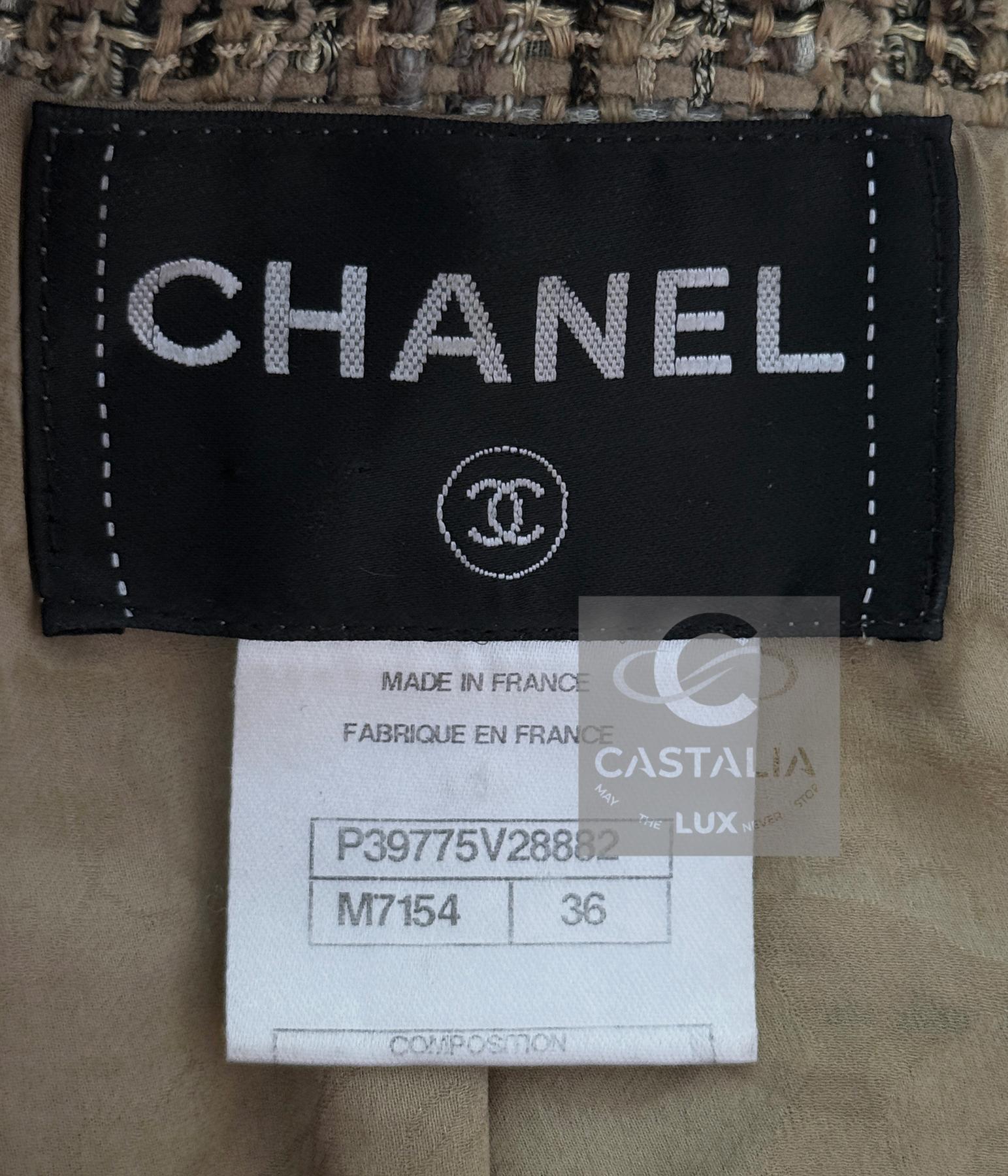 CHANEL 11K$ Beige Ribbon Tweed Jacket 36 FR For Sale 13