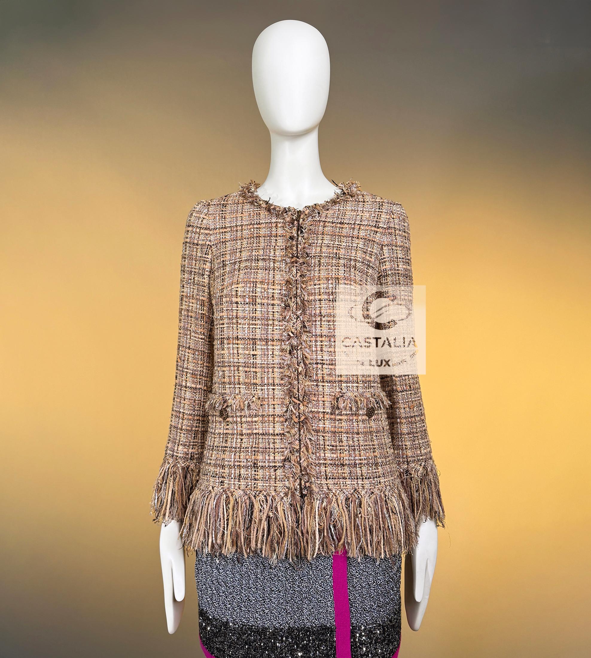 Chanel 11K$ Giacca in tweed con nastro beige 36 FR in vendita 3
