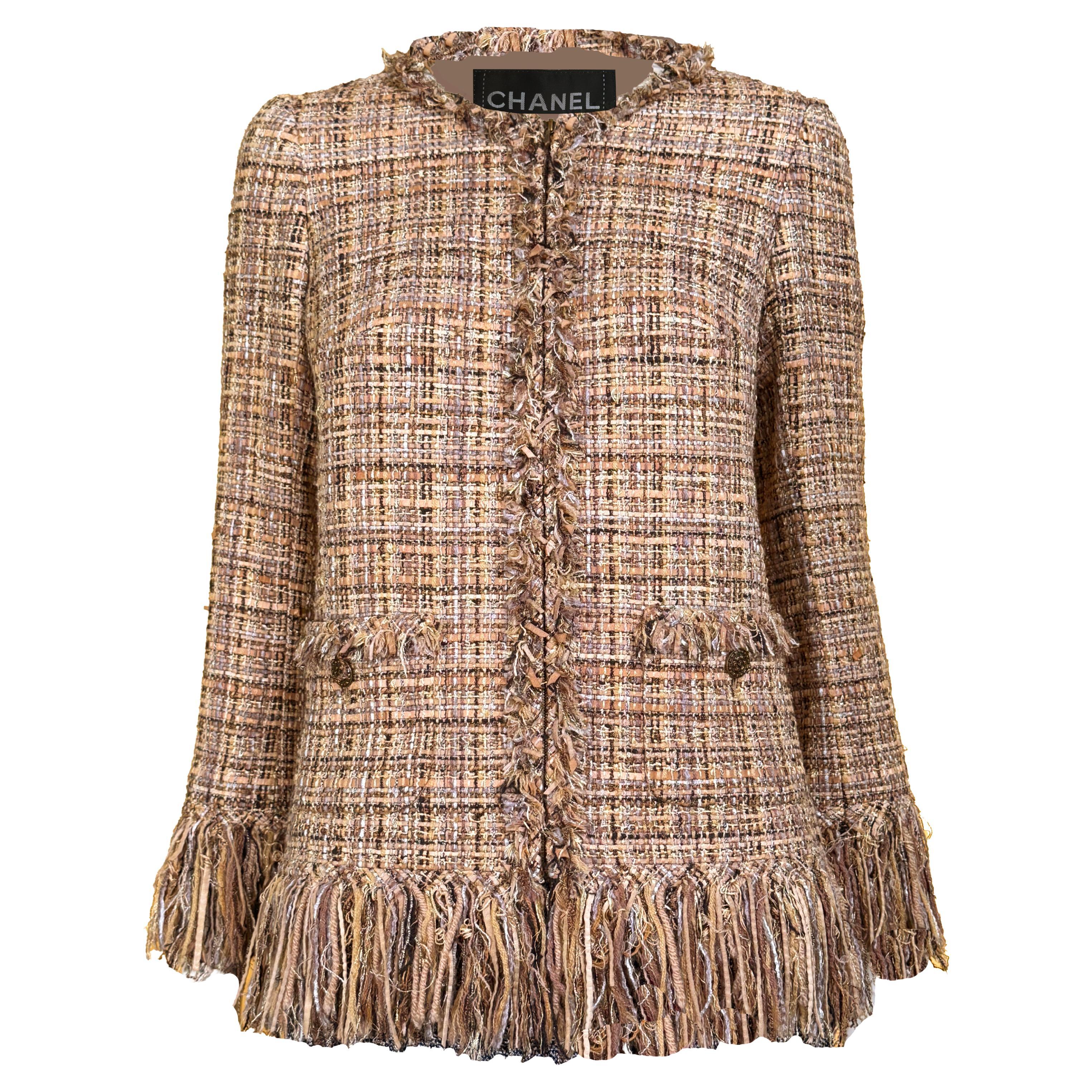 Chanel 11K$ Giacca in tweed con nastro beige 36 FR in vendita