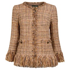 CHANEL 11K$ Beige Ribbon Tweed & Suede Jacket 36 FR
