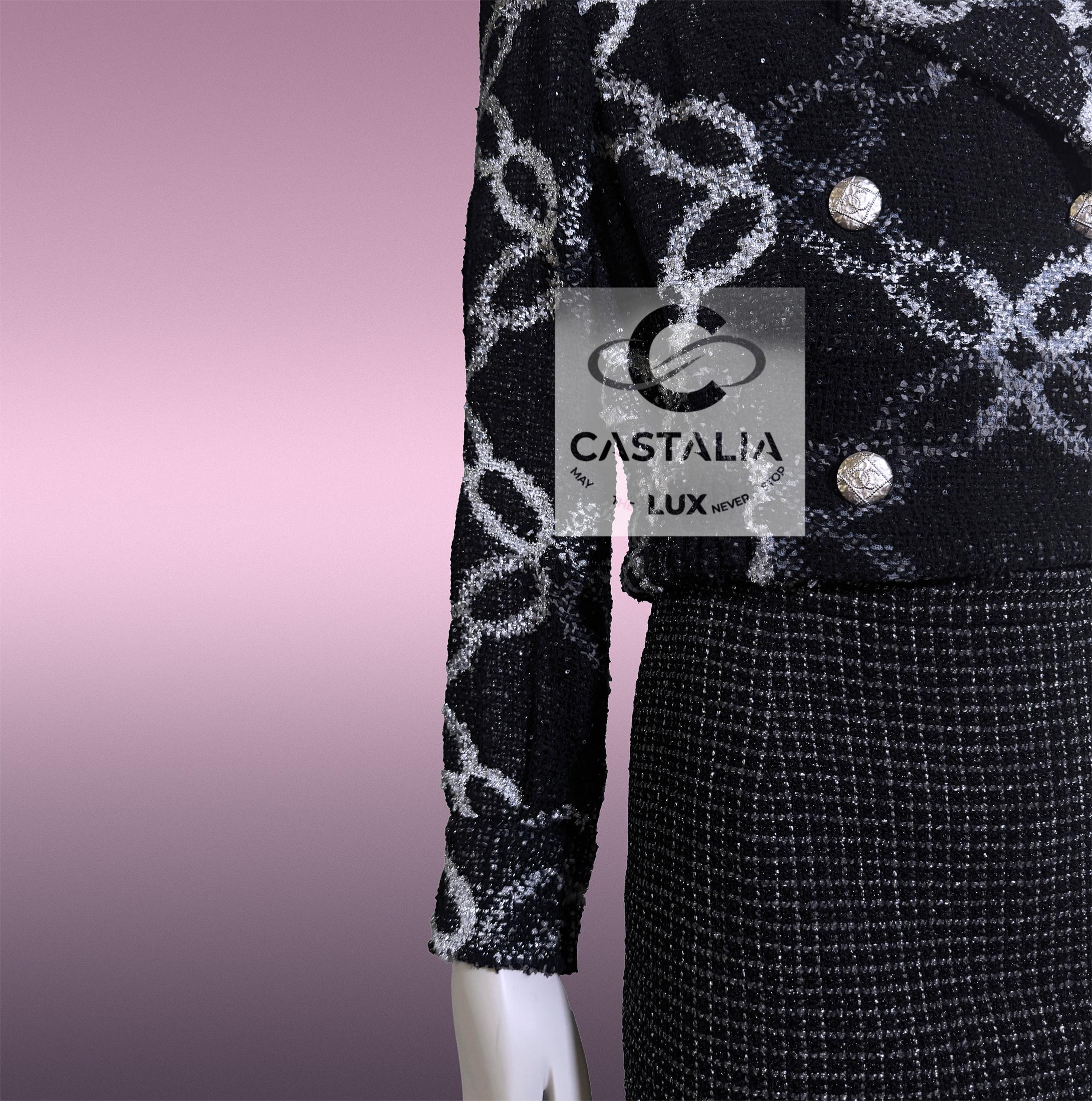 CHANEL 11K$ Schwarzer Tweed Jacke mit Kette Link Muster 34 FR im Angebot 7