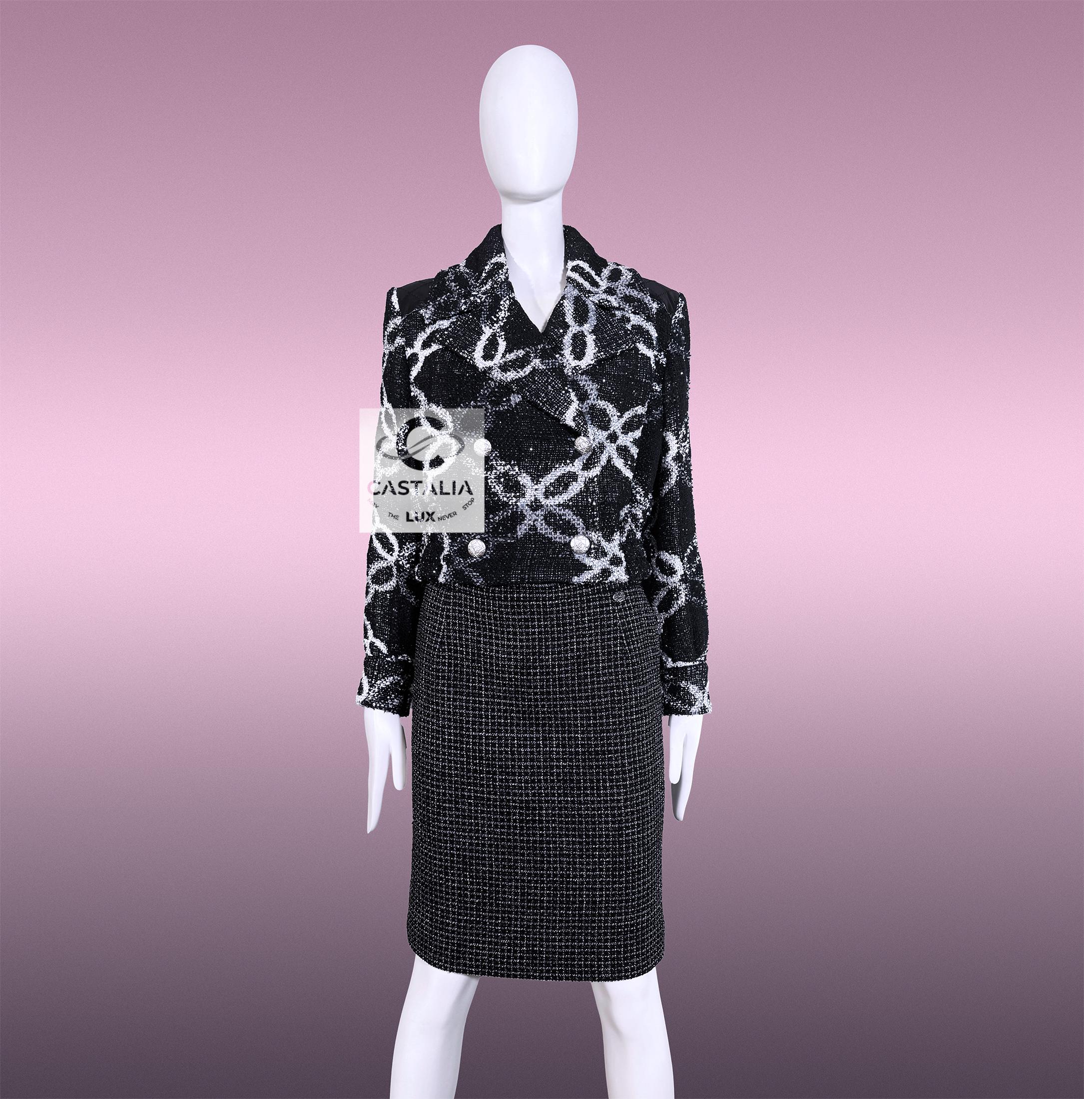 CHANEL 11K$ Schwarzer Tweed Jacke mit Kette Link Muster 34 FR im Angebot 9