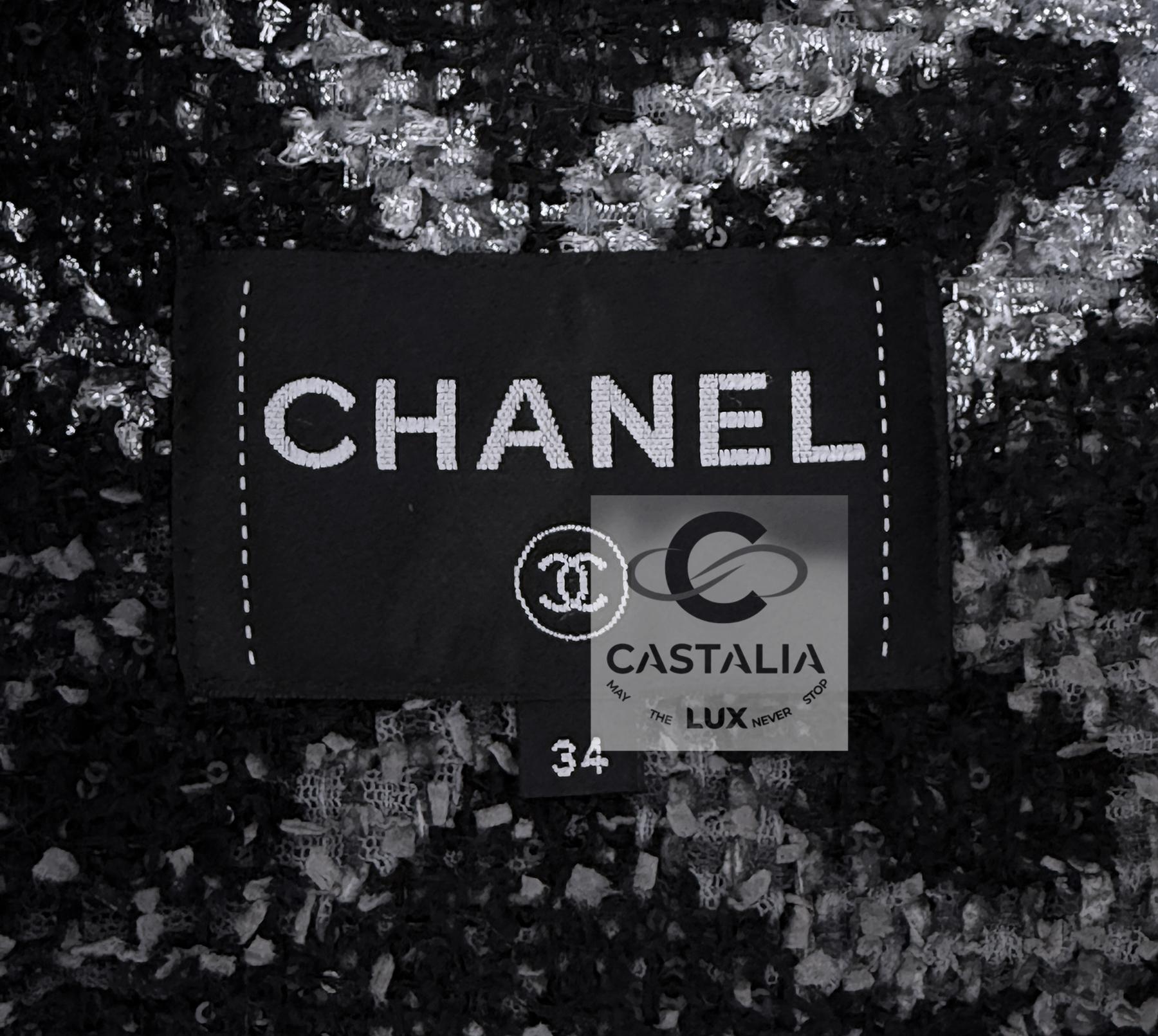 CHANEL 11K$ Schwarzer Tweed Jacke mit Kette Link Muster 34 FR im Angebot 11