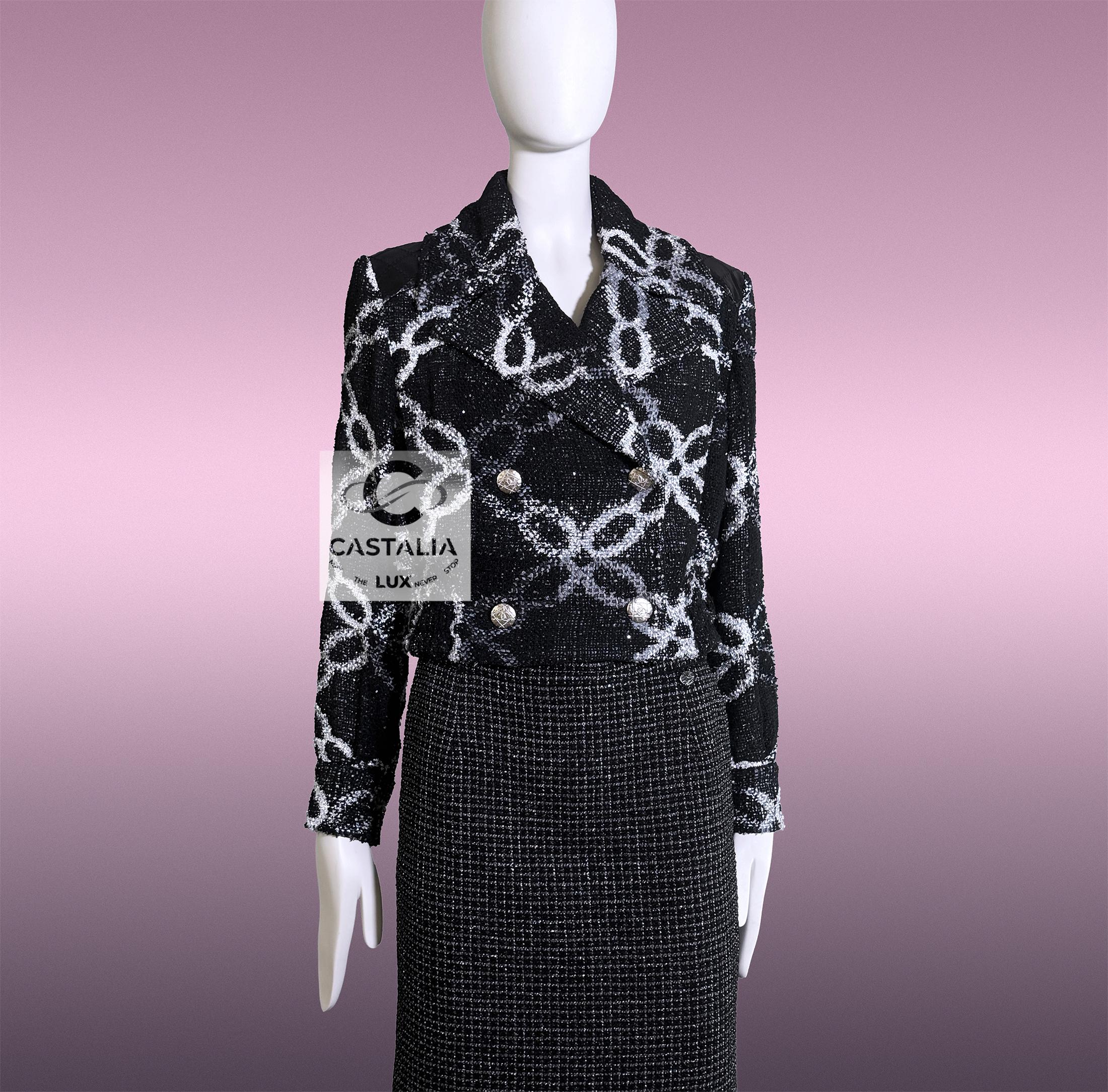 CHANEL 11K$ Schwarzer Tweed Jacke mit Kette Link Muster 34 FR im Angebot 1