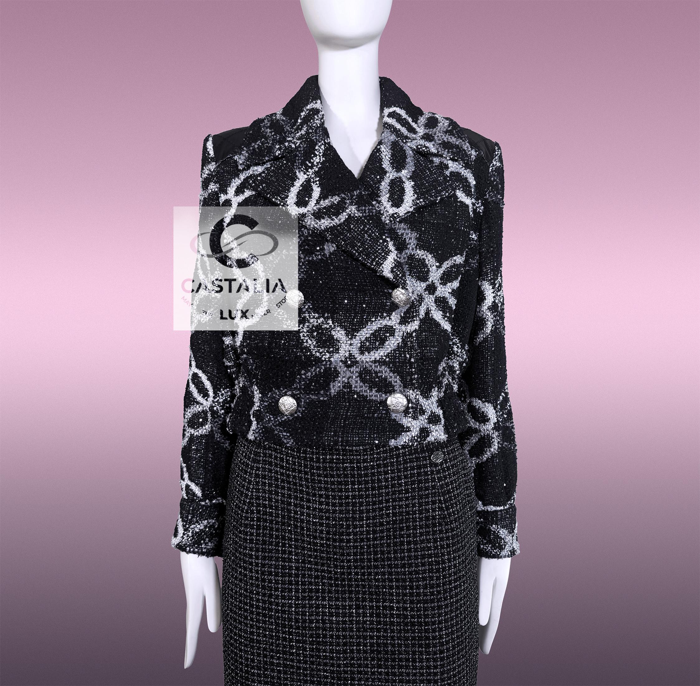 CHANEL 11K$ Schwarzer Tweed Jacke mit Kette Link Muster 34 FR im Angebot 2