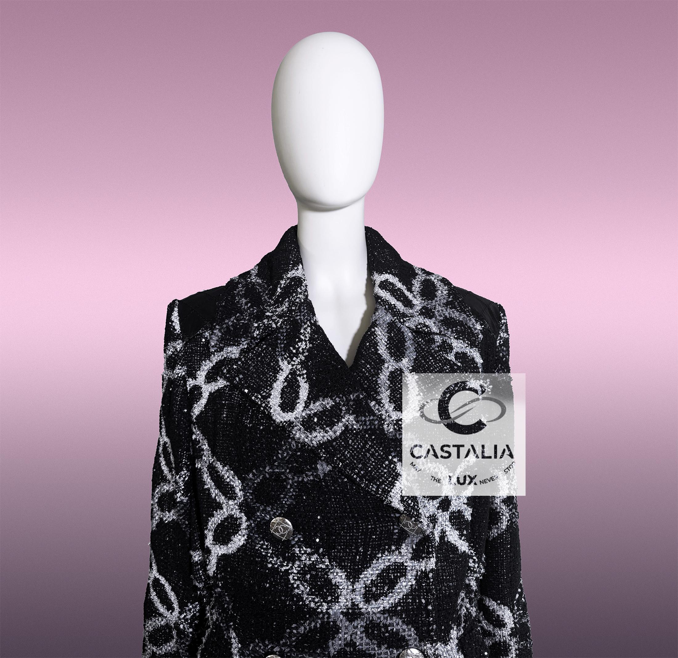 CHANEL 11K$ Schwarzer Tweed Jacke mit Kette Link Muster 34 FR im Angebot 3