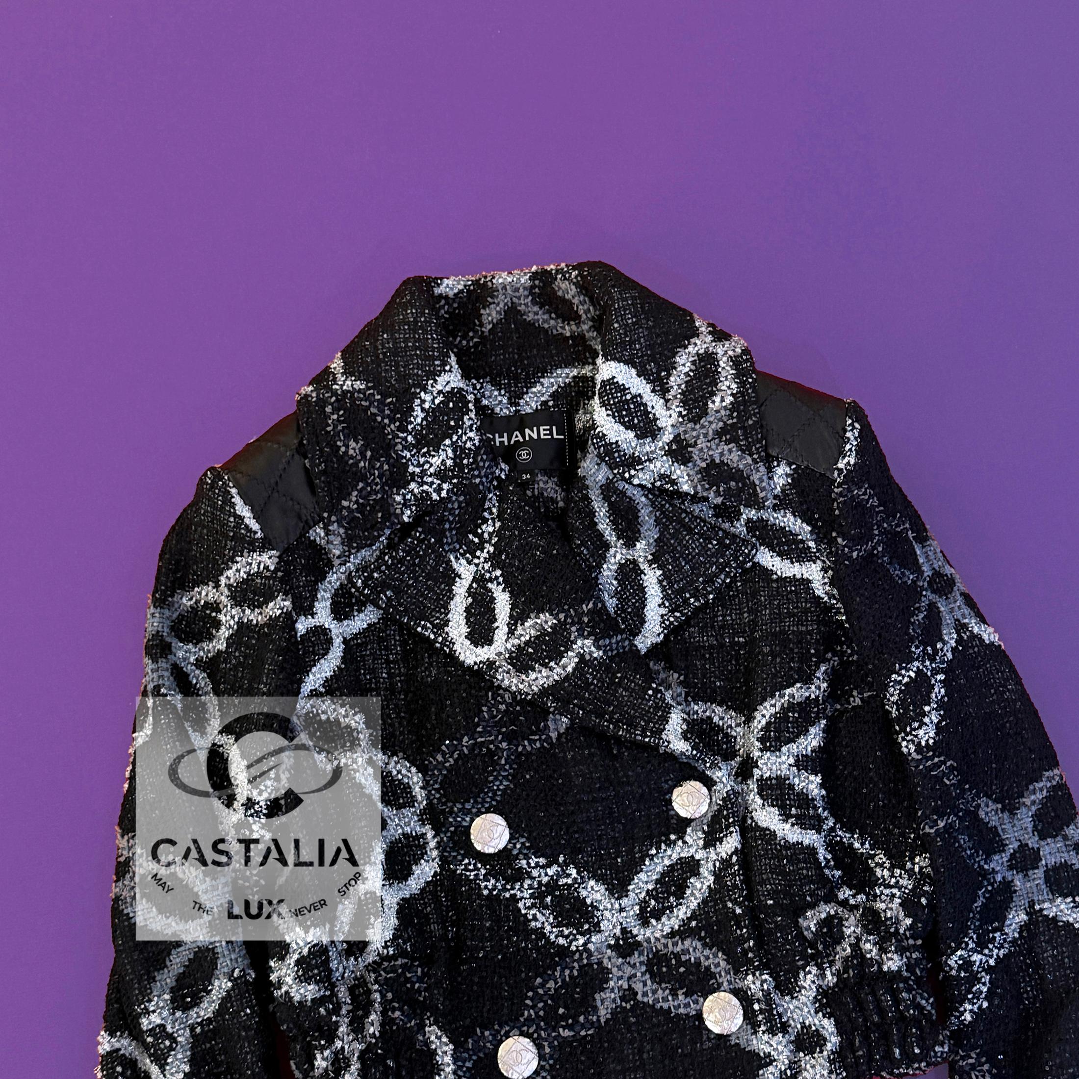 CHANEL 11K$ Schwarzer Tweed Jacke mit Kette Link Muster 34 FR im Angebot 5