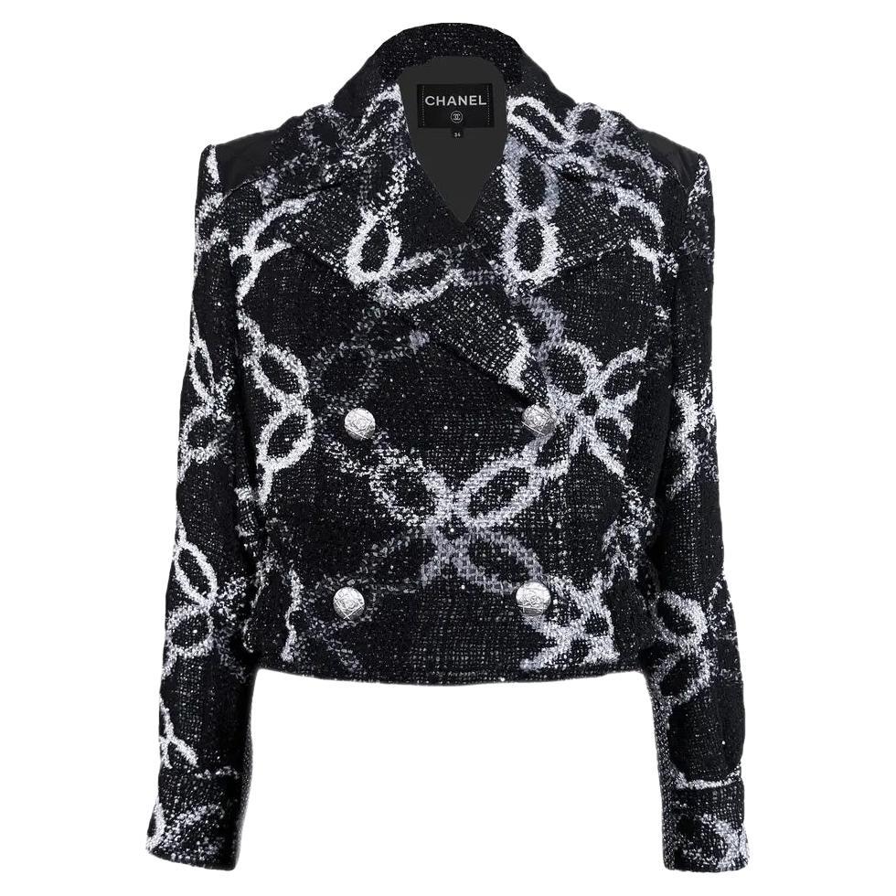 CHANEL 11K$ Schwarzer Tweed Jacke mit Kette Link Muster 34 FR im Angebot