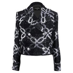 CHANEL 11K$ Schwarzer Tweed Jacke mit Kette Link Muster 34 FR