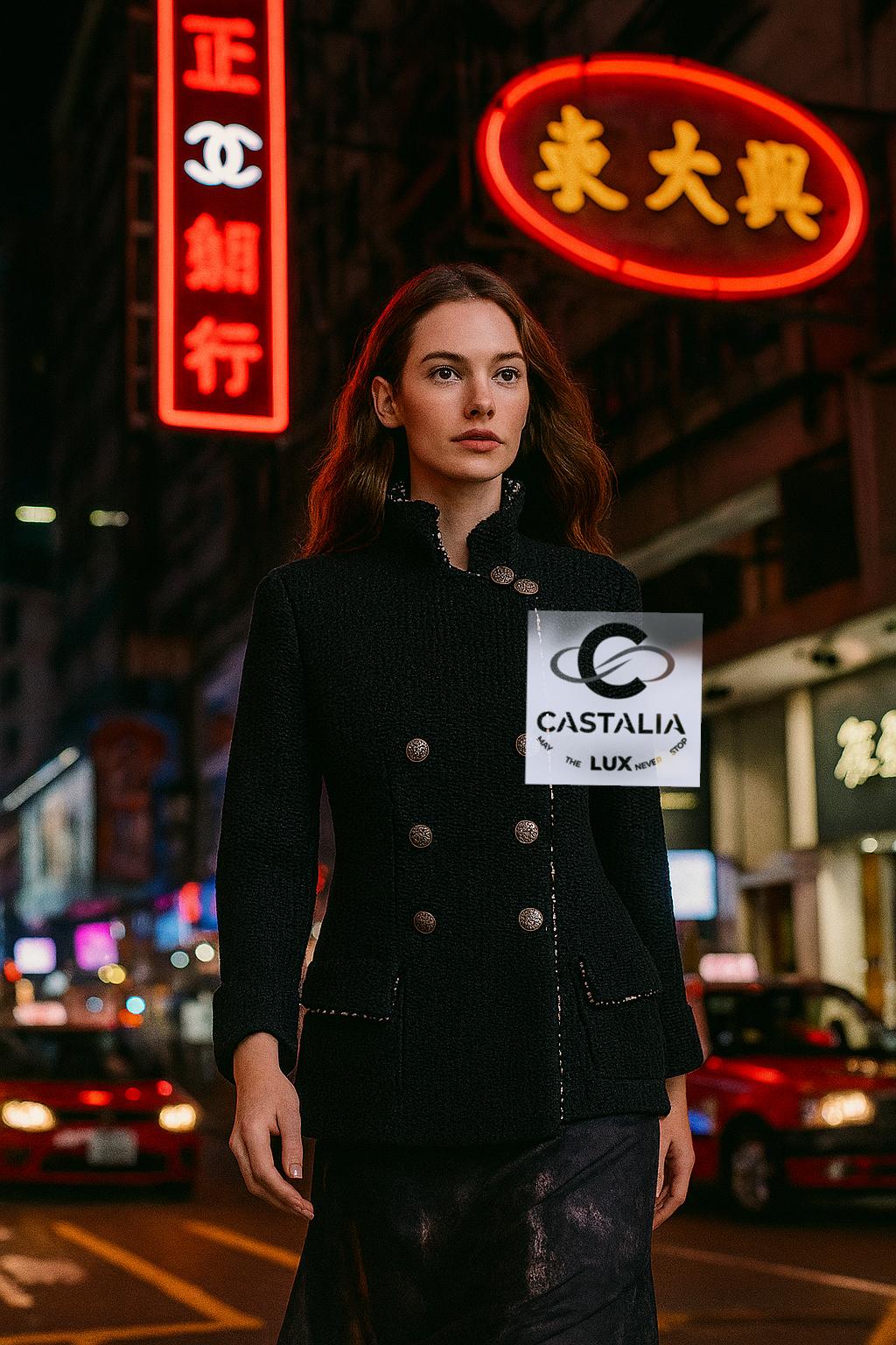 Giacca Chanel 11K$ in tweed nero con accenti di paillettes 40 FR in vendita 5