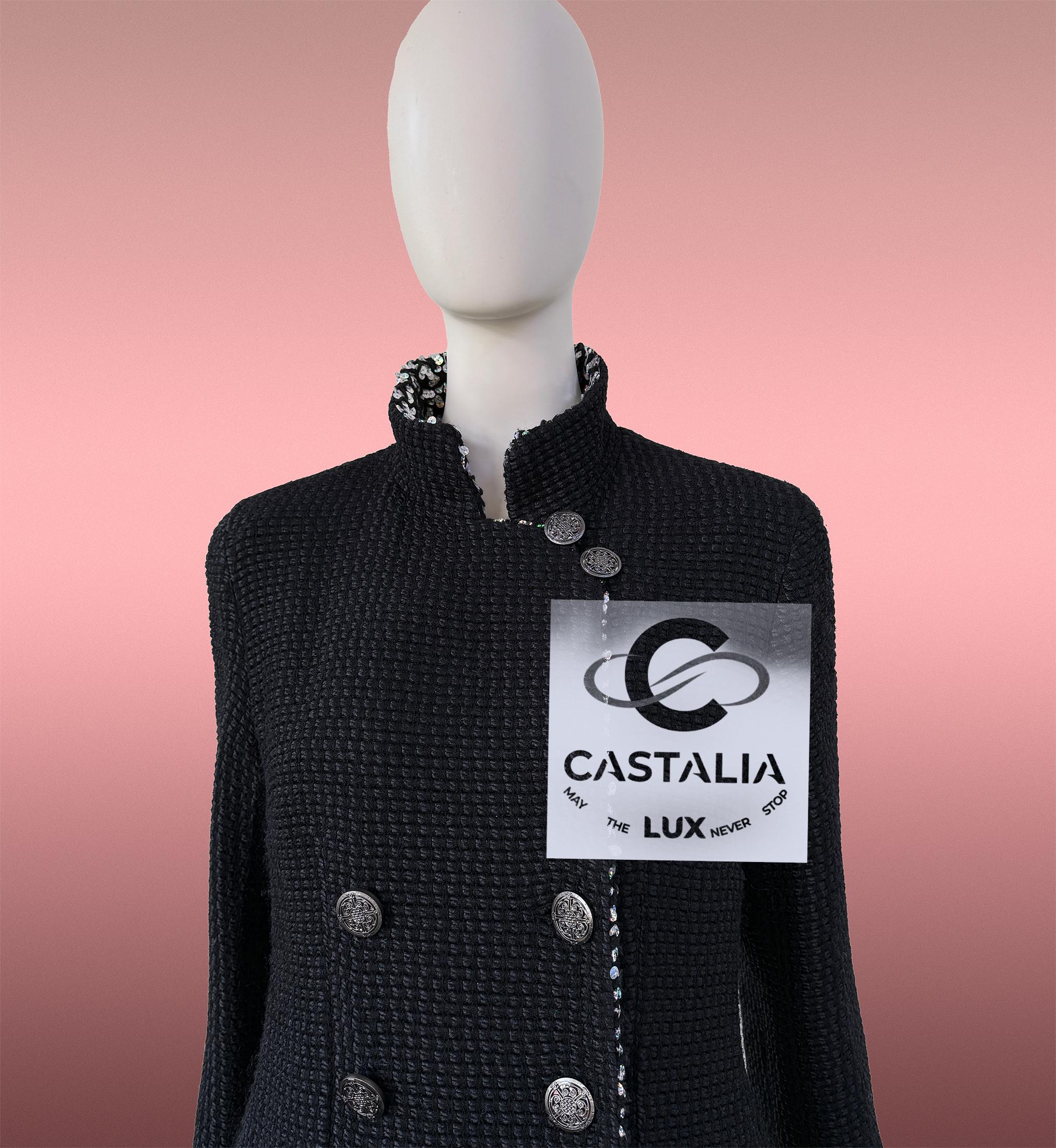 Giacca Chanel 11K$ in tweed nero con accenti di paillettes 40 FR in vendita 6