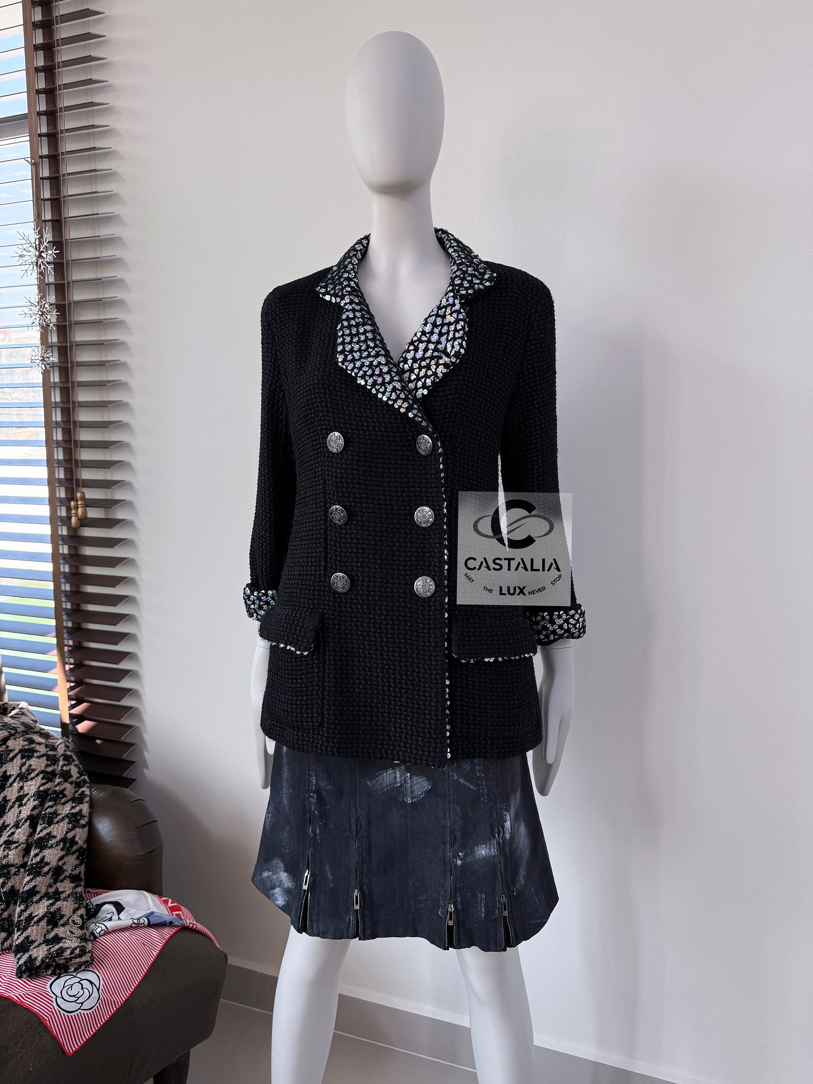 Chanel 11K$ Black Tweed Jacket with Sequin Accents 40 FR 9