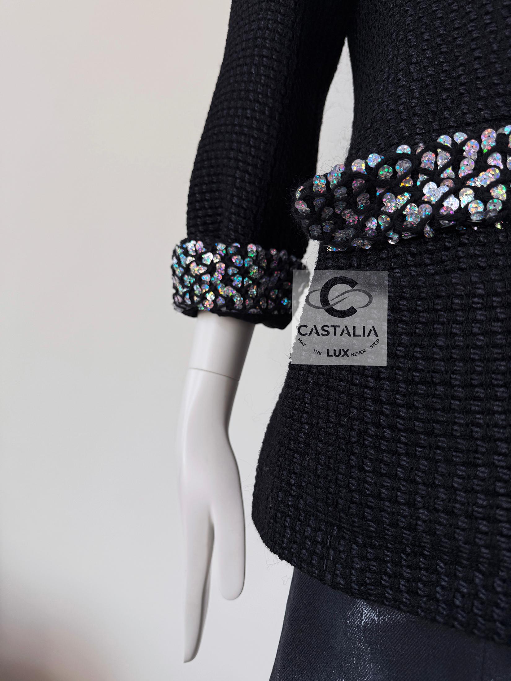 Chanel 11K$ Black Tweed Jacket with Sequin Accents 40 FR 10