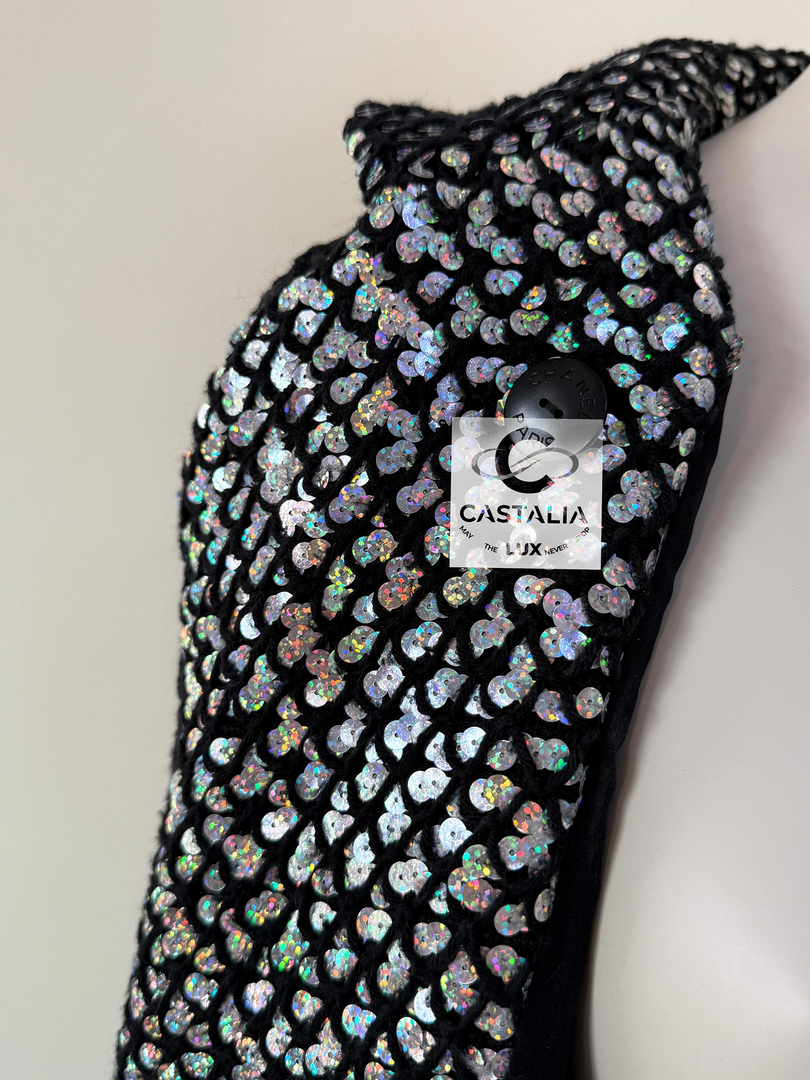 Chanel 11K$ Black Tweed Jacket with Sequin Accents 40 FR 11