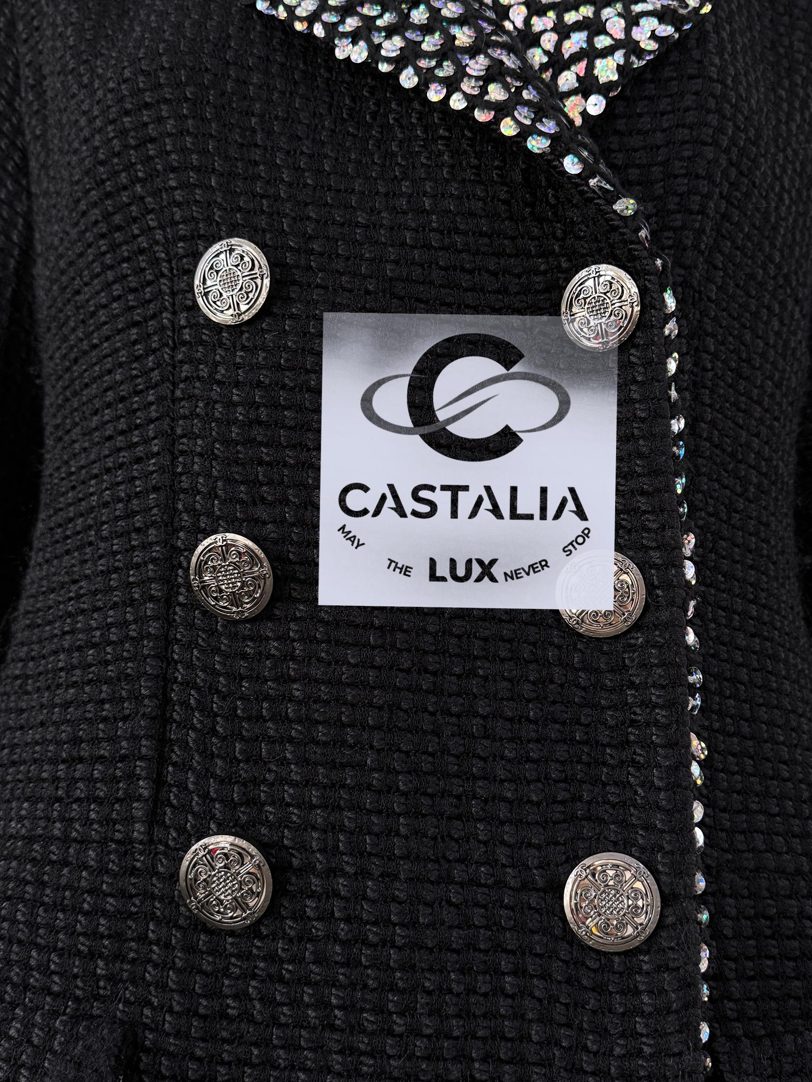 Giacca Chanel 11K$ in tweed nero con accenti di paillettes 40 FR in vendita 9