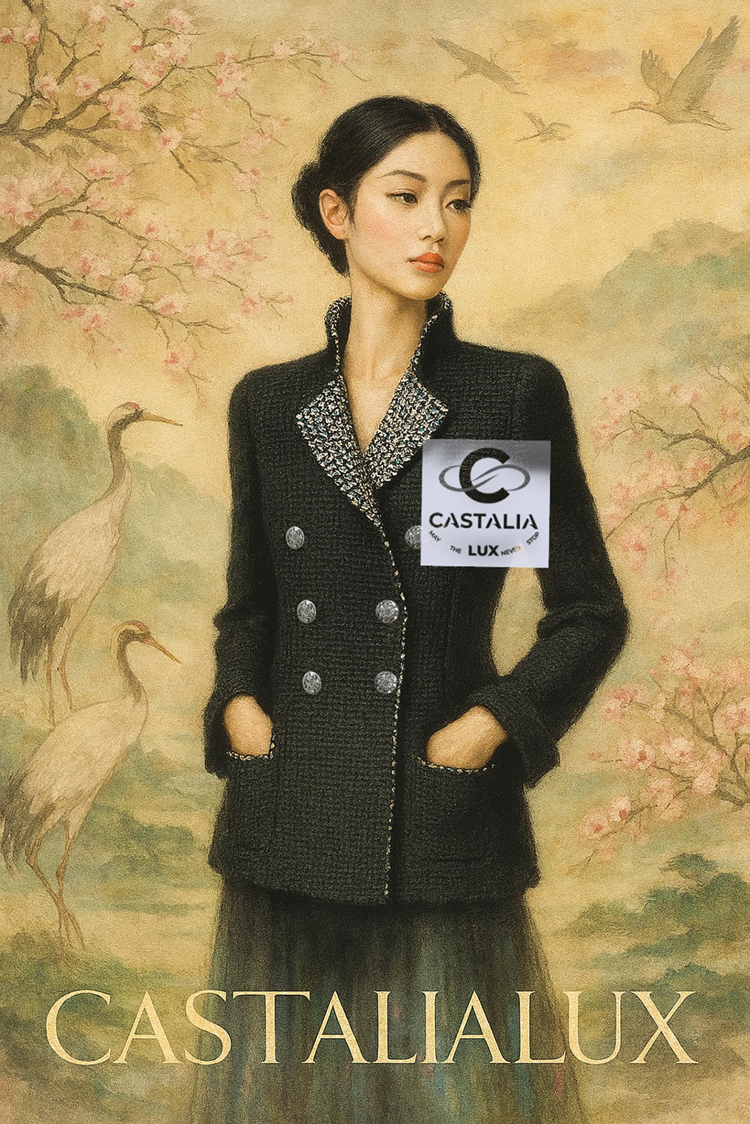 ~ Un prisma di ombre e riflessiu2028~ Dalla luminosa Paris / SHANGHAI Runway Collection ideata da Karl Lagerfeld, 
questa rara giacca Chanel è più che un capo d'abbigliamento: è un simbolo, una silhouette di trasformazione sospesa nel tweed e nella