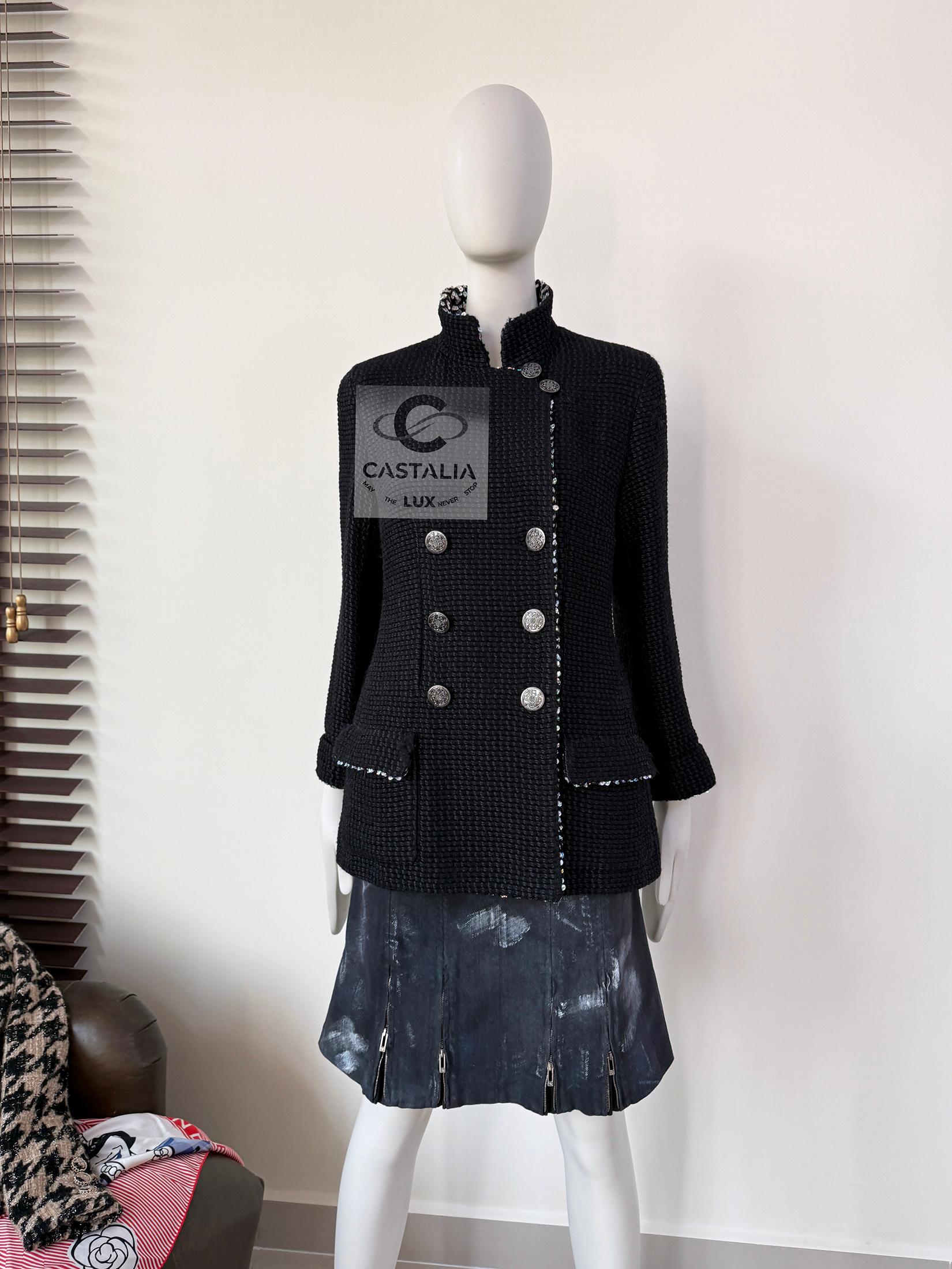 Women's or Men's Chanel 11K$ Black Tweed Jacket with Sequin Accents 40 FR
