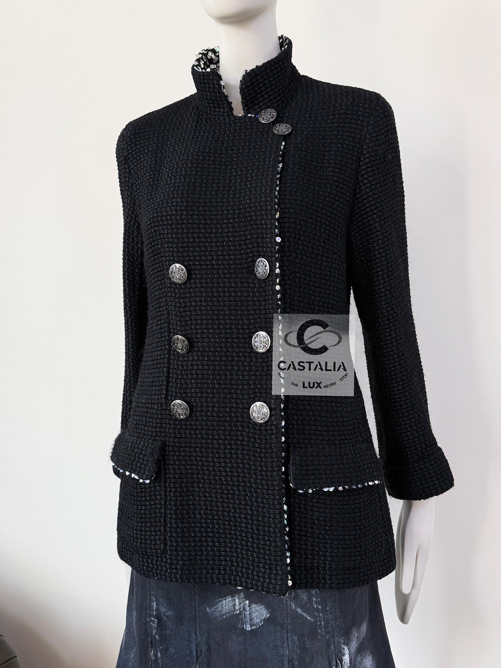 Chanel 11K$ Black Tweed Jacket with Sequin Accents 40 FR 1