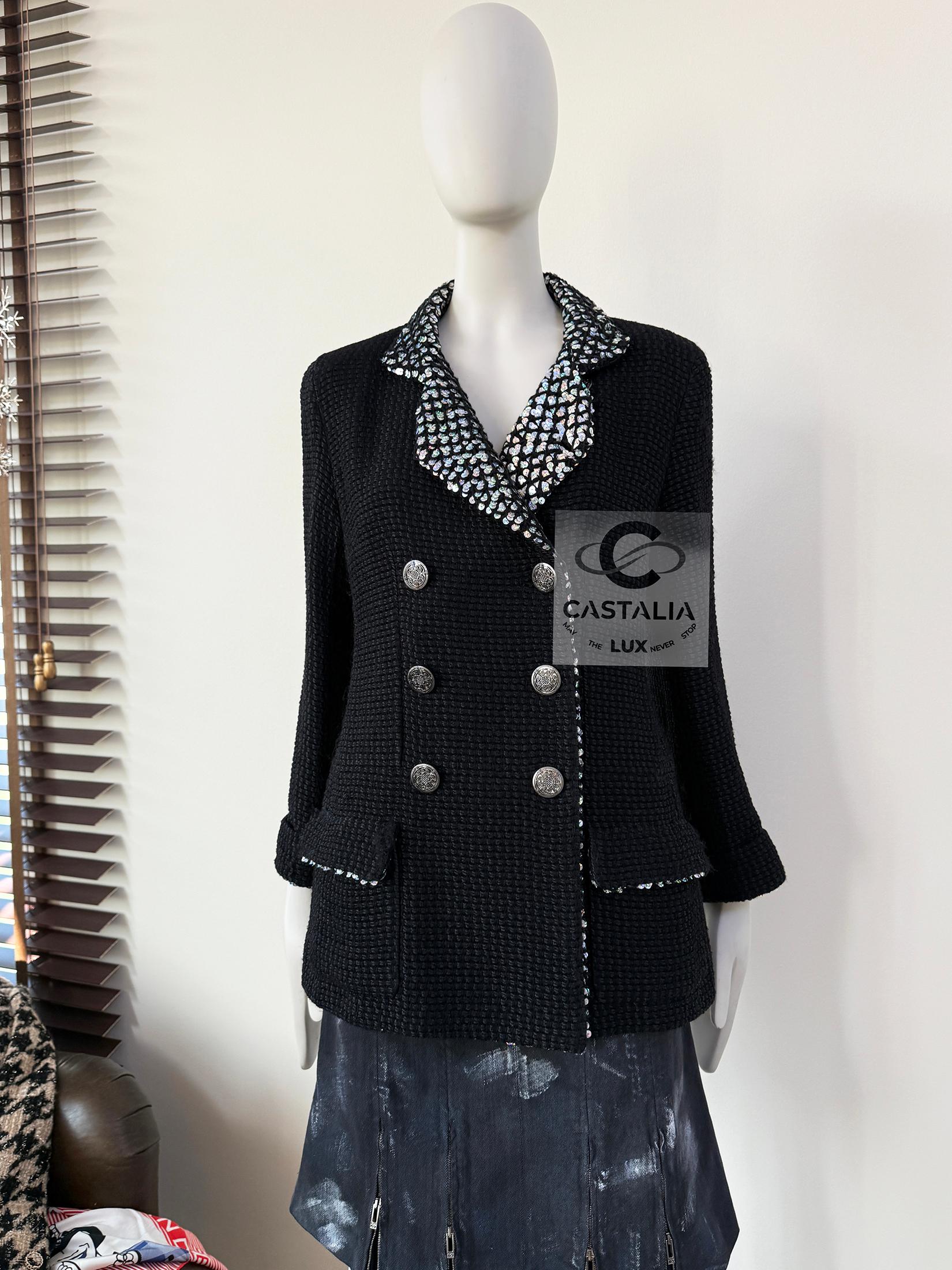 Chanel 11K$ Black Tweed Jacket with Sequin Accents 40 FR 3
