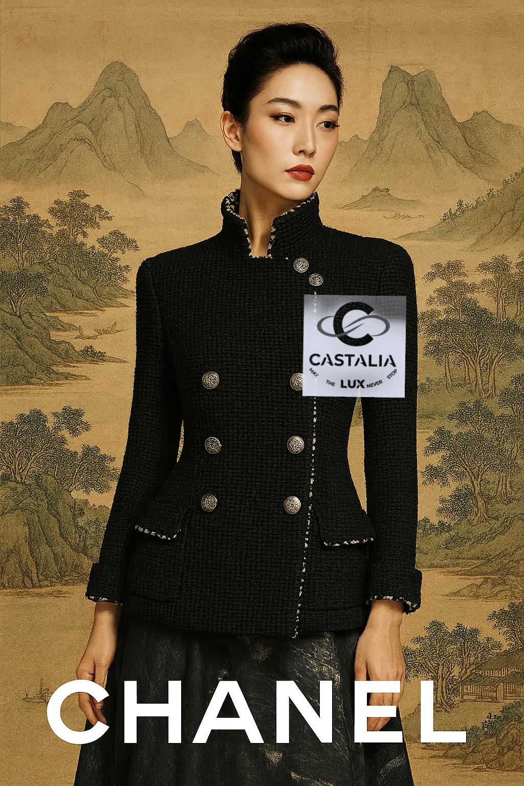 Giacca Chanel 11K$ in tweed nero con accenti di paillettes 40 FR in vendita 1