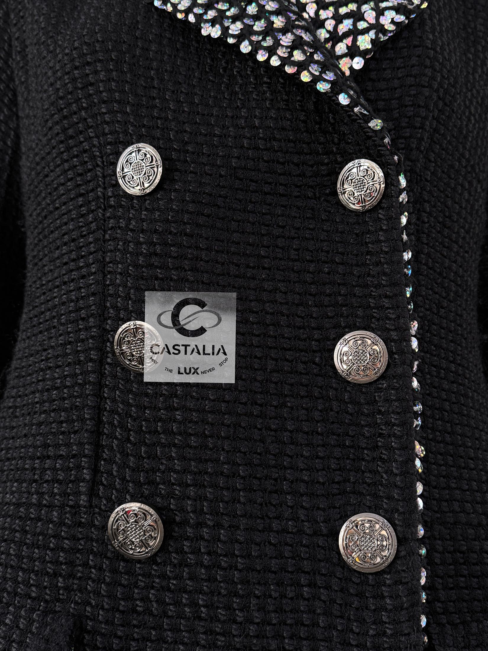 Chanel 11K$ Black Tweed Jacket with Sequin Accents 40 FR 6