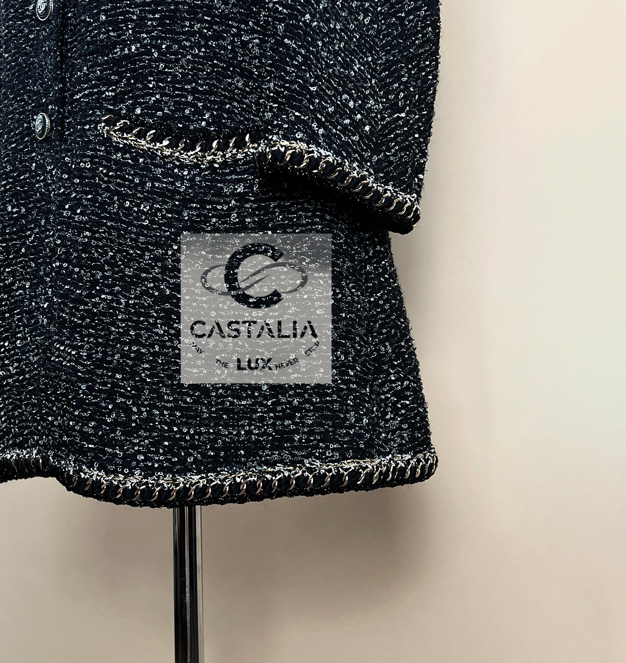 CHANEL 11K$ Collectional Anthrazit Bouclé Tweed Kleid im Angebot 6