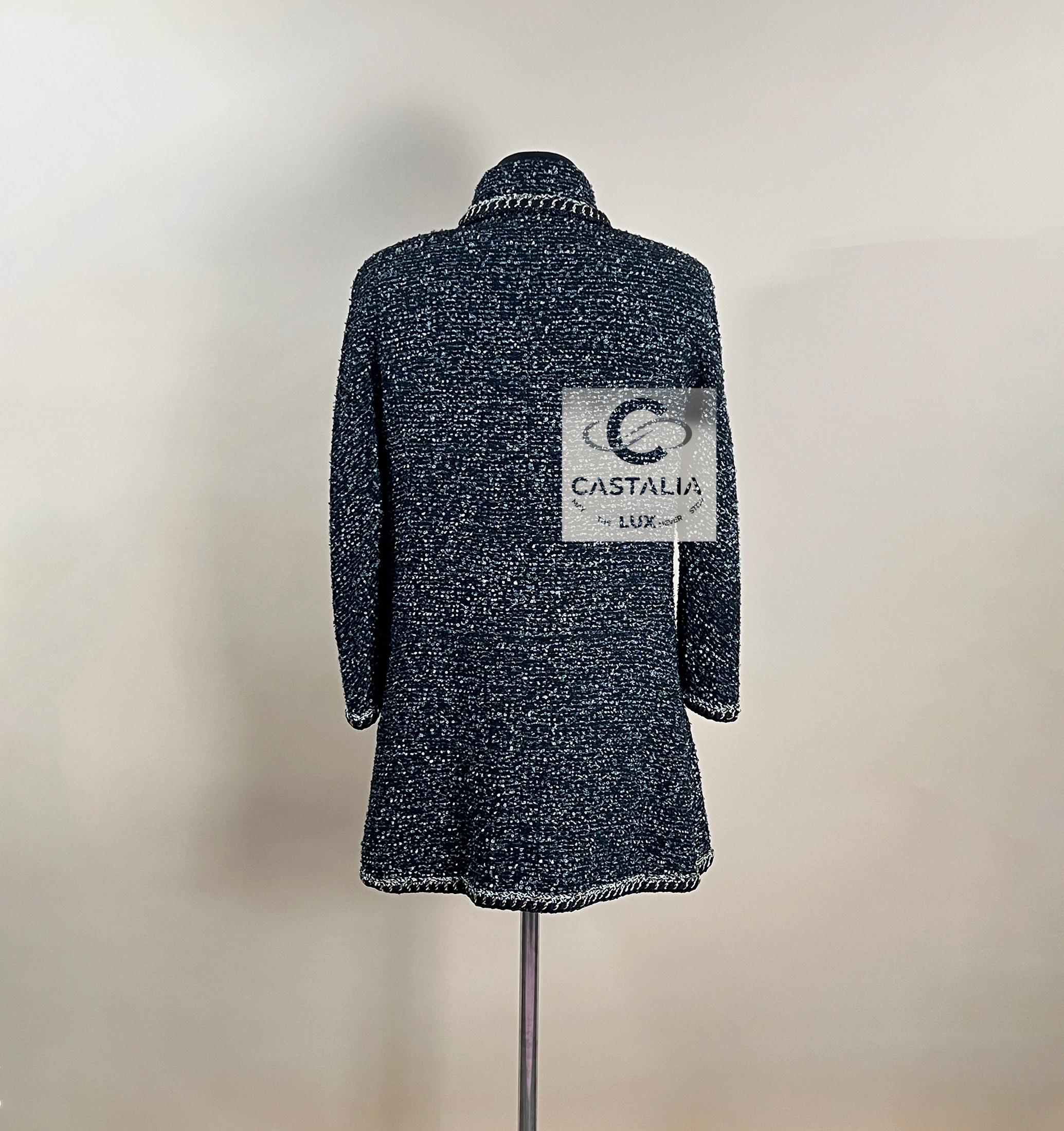 CHANEL 11K$ Collectional Anthrazit Bouclé Tweed Kleid im Angebot 8