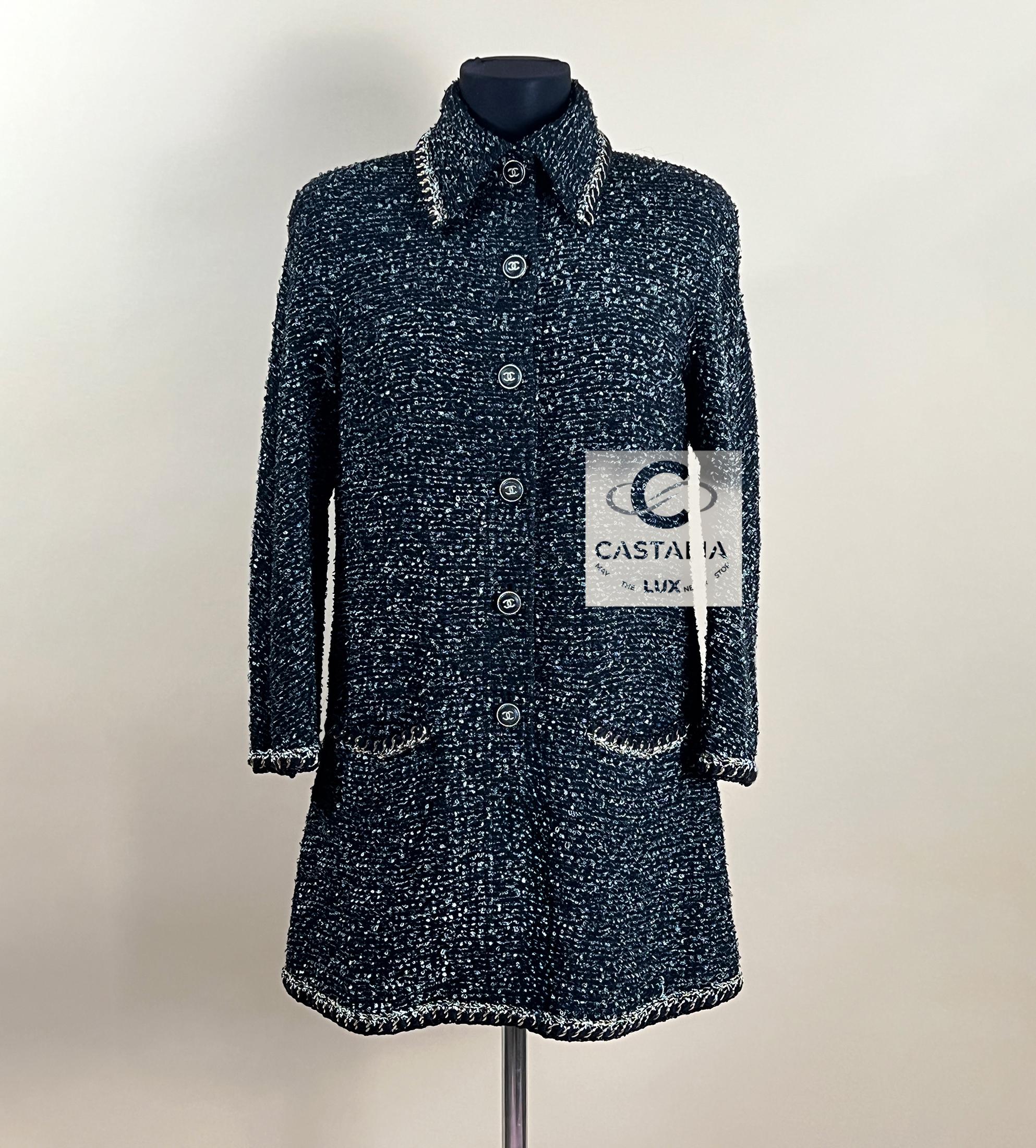CHANEL 11K$ Collectional Anthrazit Bouclé Tweed Kleid im Angebot 3