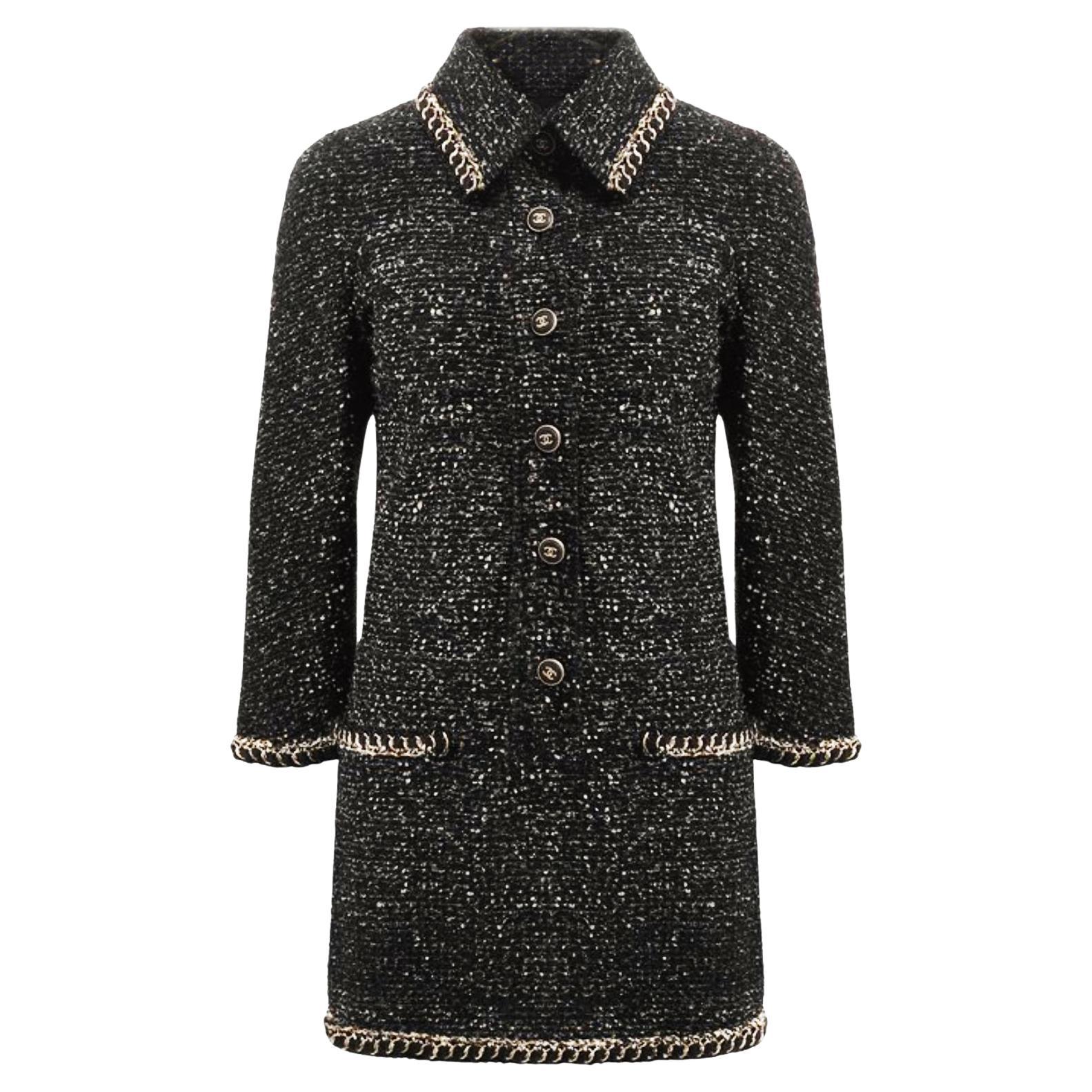 CHANEL 11K$ Collectional Anthrazit Bouclé Tweed Kleid im Angebot