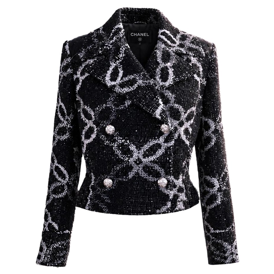 Chanel 11K$ Giacca da collezione in tweed nero con motivo A Link 34 FR