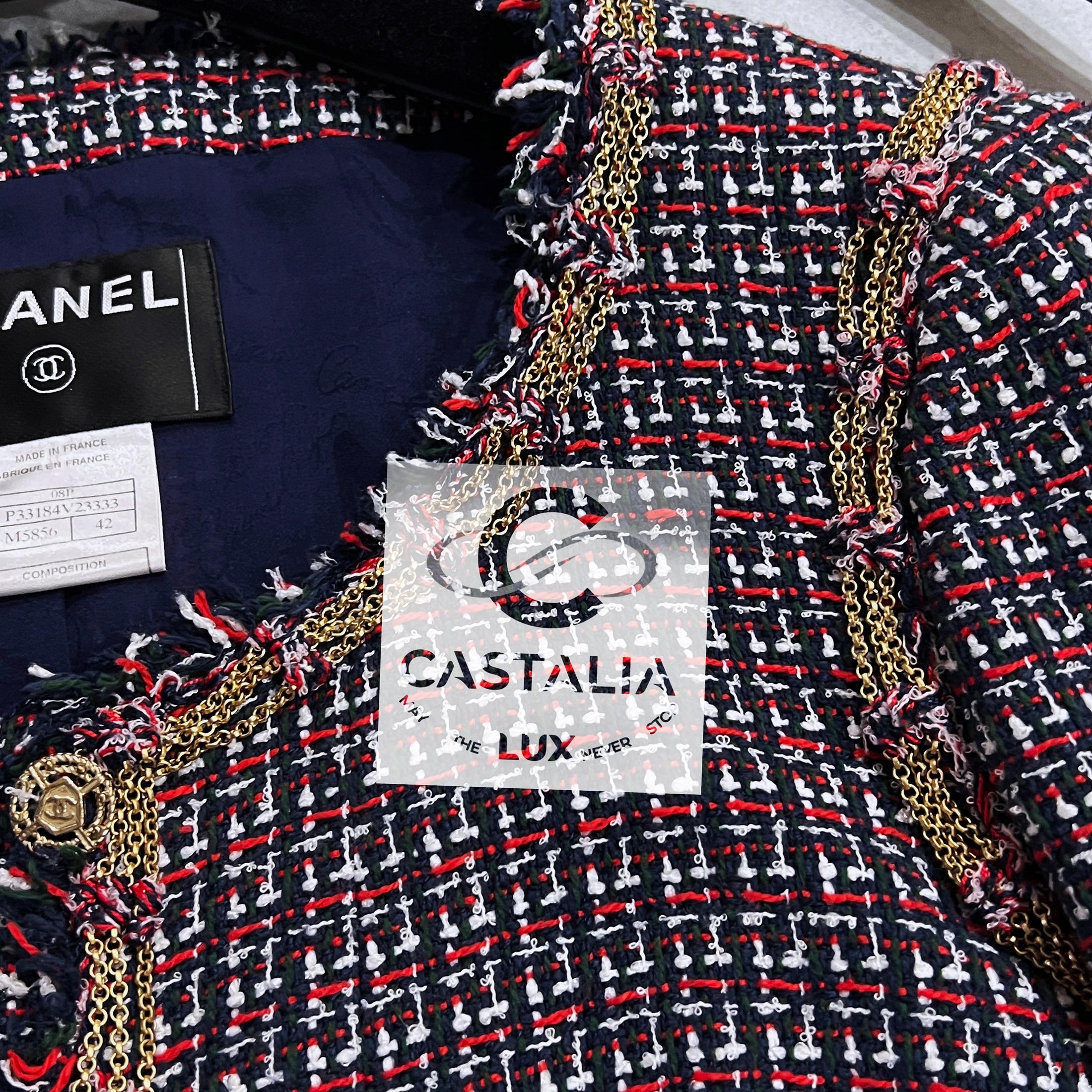 Chanel 11K$ Iconic Metallic Chain Trim Tweed Jacket 42 FR 6