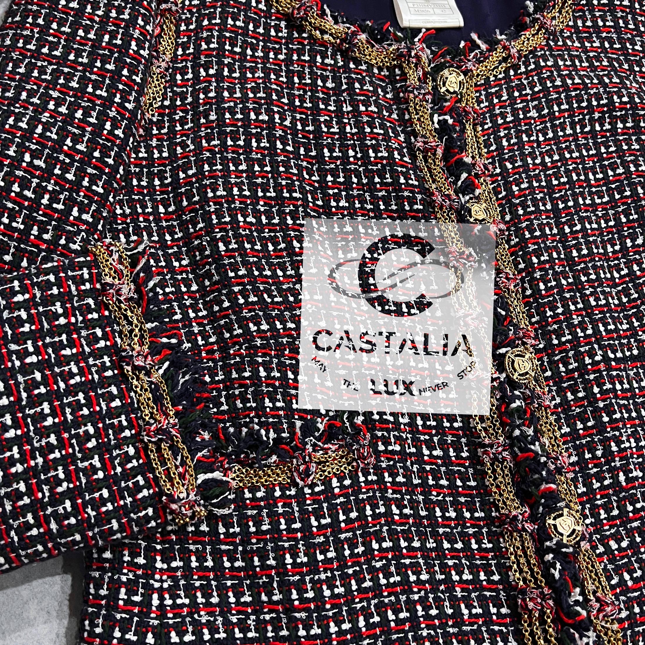 Chanel 11K$ Iconic Metallic Chain Trim Tweed Jacket 42 FR 7