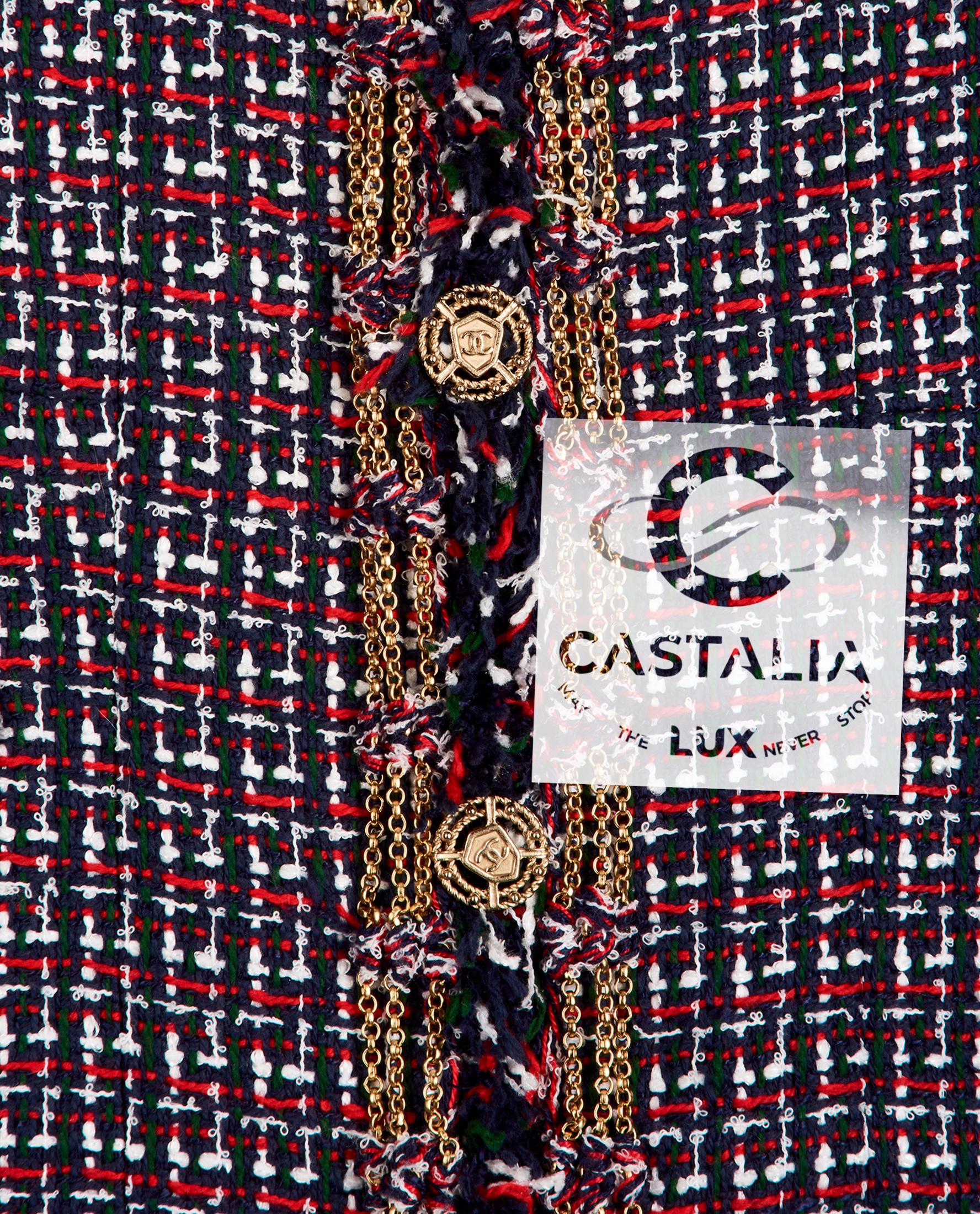 Chanel 11K$ Iconic Metallic Chain Trim Tweed Jacket 42 FR 9