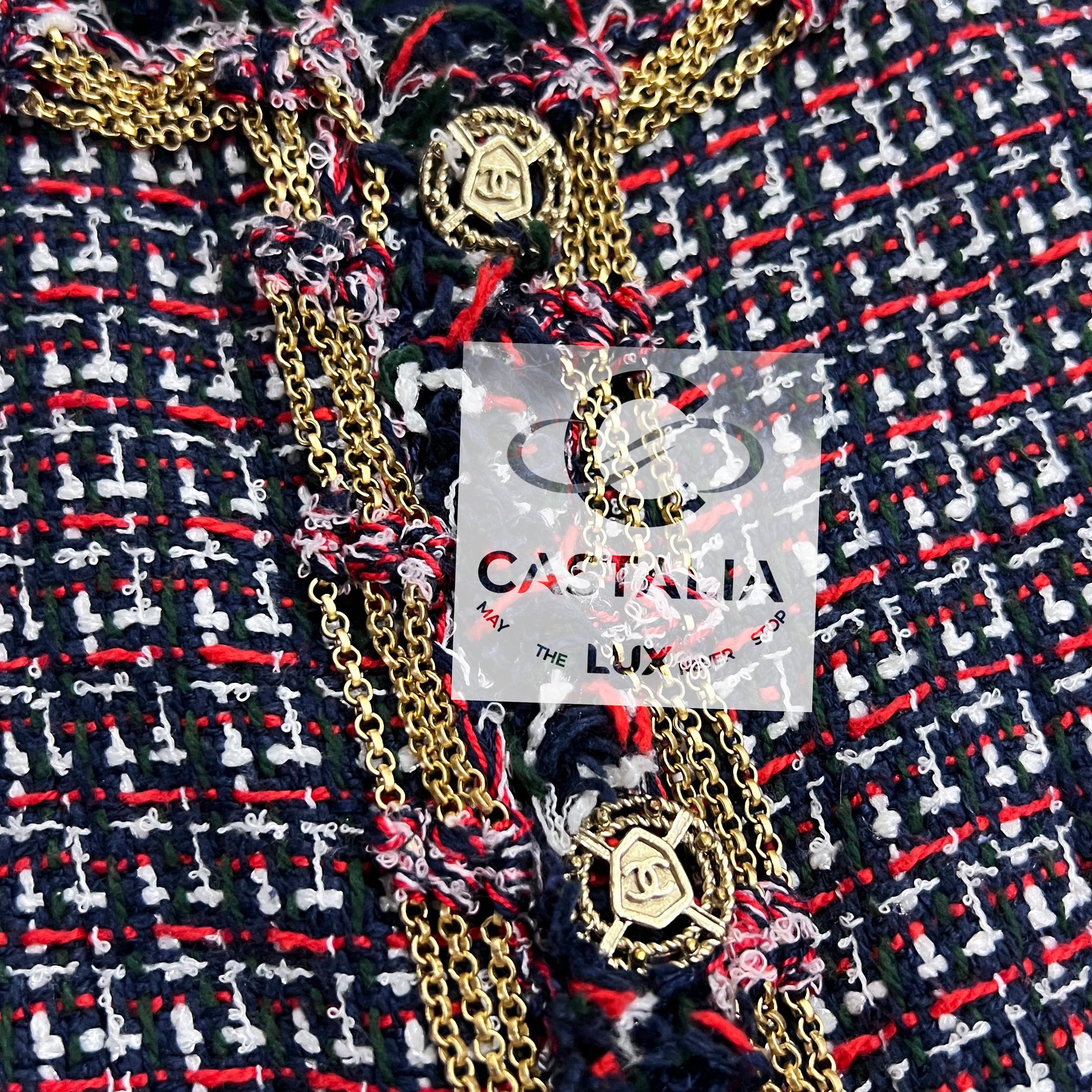  Chanel 11K$ Iconic Metallic Chain Trim Tweed Jacket 42 FR Unisexe 