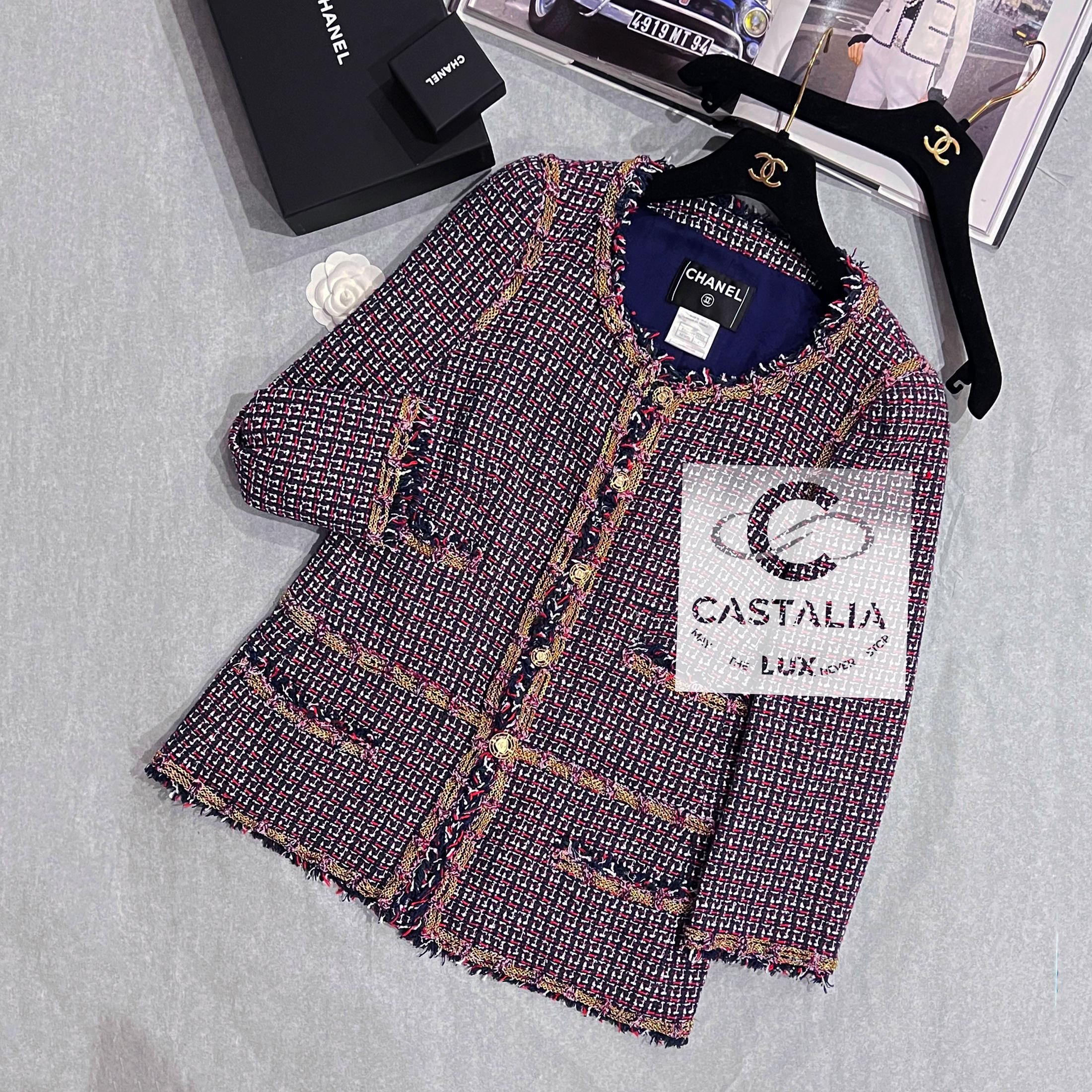 Chanel 11K$ Iconic Metallic Chain Trim Tweed Jacket 42 FR 1