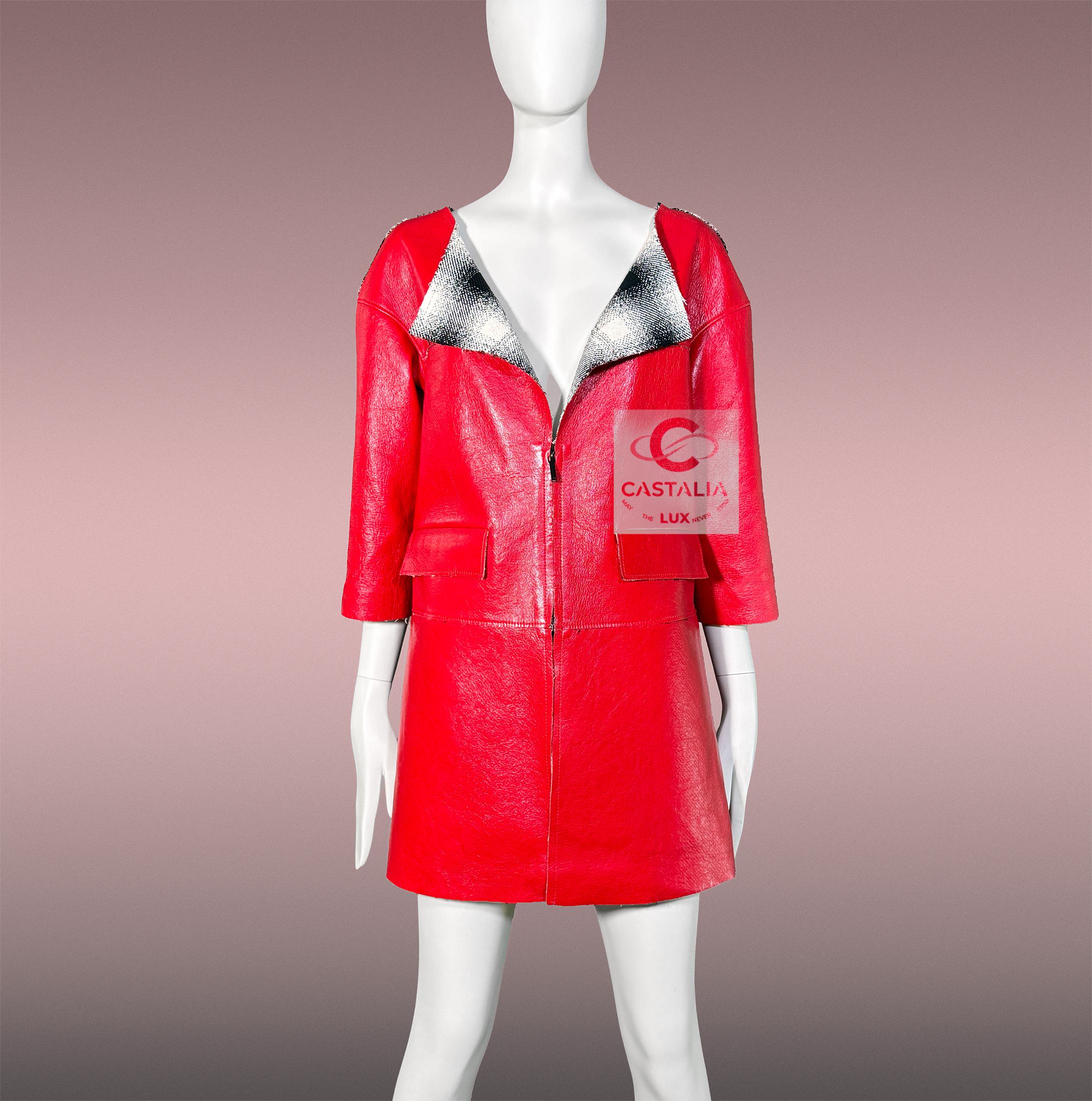 Chanel 11K$ Neu Karminrot Leder Visionär Mantel 38 FR im Angebot 3