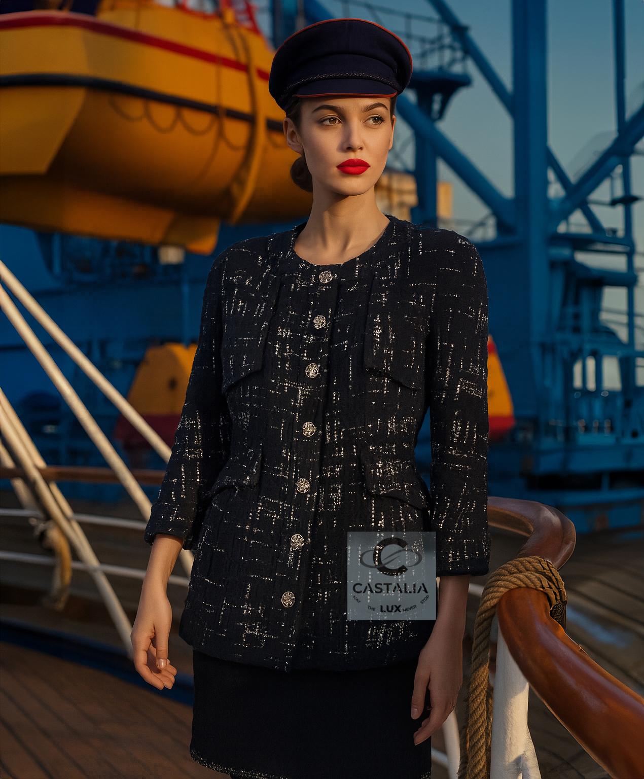 Nuova giacca Chanel Timeless in tweed nero
- Parigi / HAMBURG Collectional, 2018 Métiers d'Art by Karl Lagerfeld - 

~ Una silhouette eterna, realizzata dalla mano del padrone -.
 questa giacca Chanel Timeless Black Tweed incarna la gravità