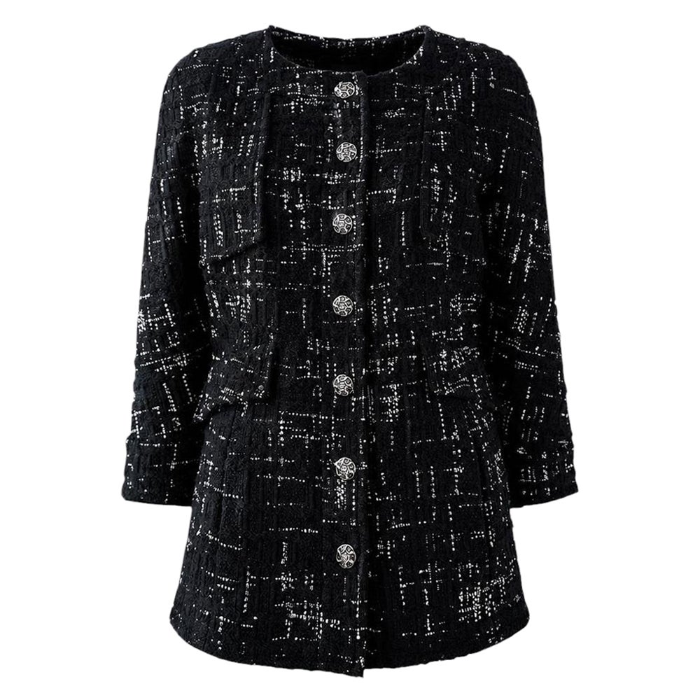 CHANEL 11K$ Neu Paris / Hamburg Zeitlos Schwarz Tweed Jacke 46 FR im Angebot