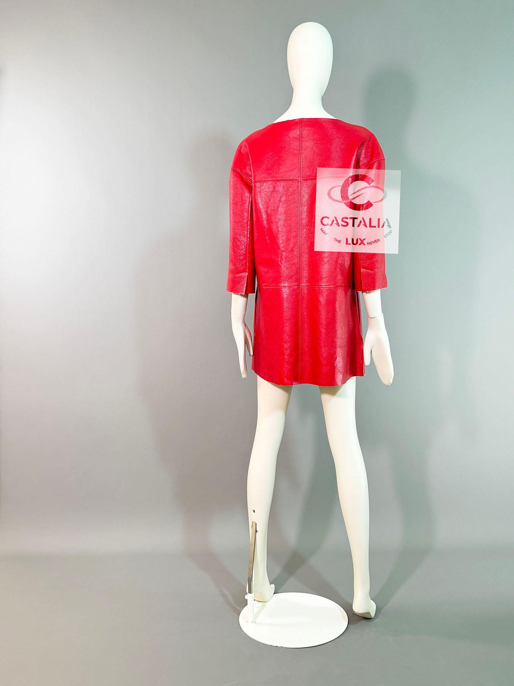 Veste en cuir et tweed rouge Rita Ora style Chanel 11K$ neuve, 38 FR en vente 8